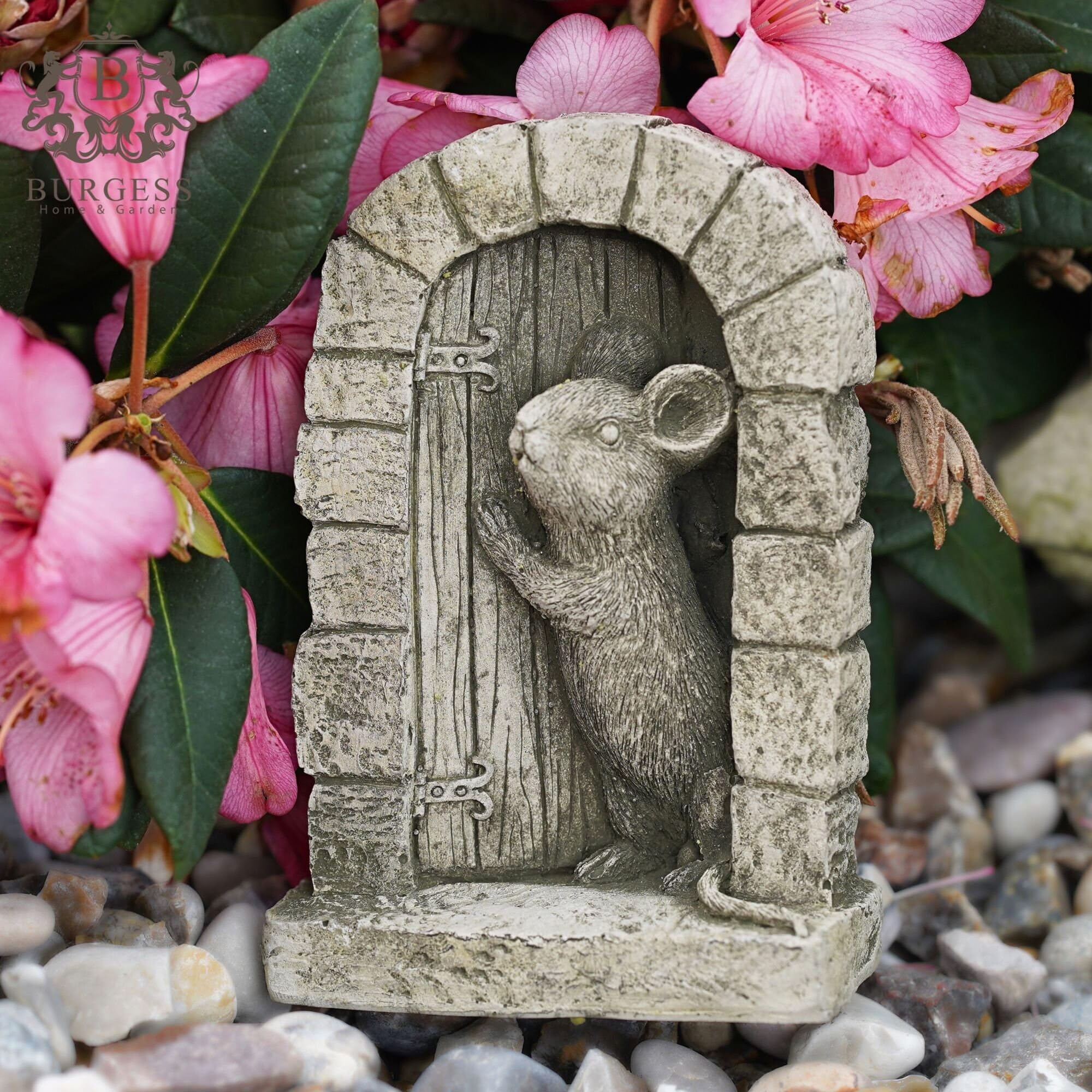 Burgess Home & Garden Grey Mr Mouse Door Garden Ornament | Stone Statue Fairy House Woodland Mice Wildlife Animal Home Sculpture Gift