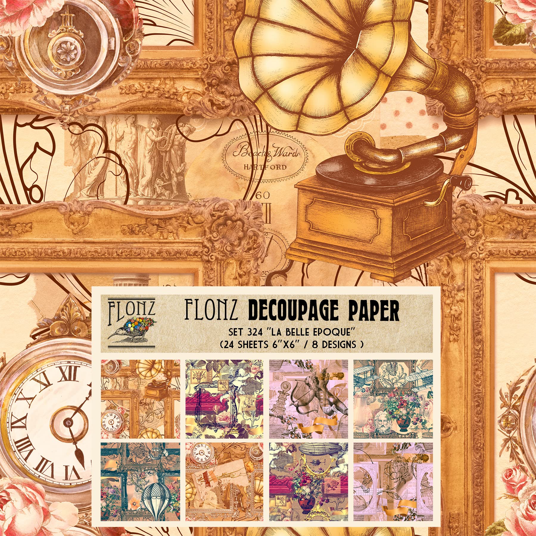Sponsored Ad – Flonz Decoupage Paper Pack (24 Sheets 6"x6") La Belle Epoque # Vintage Styled Pattern Paper for Decoupage, Craft and Scrapbooking