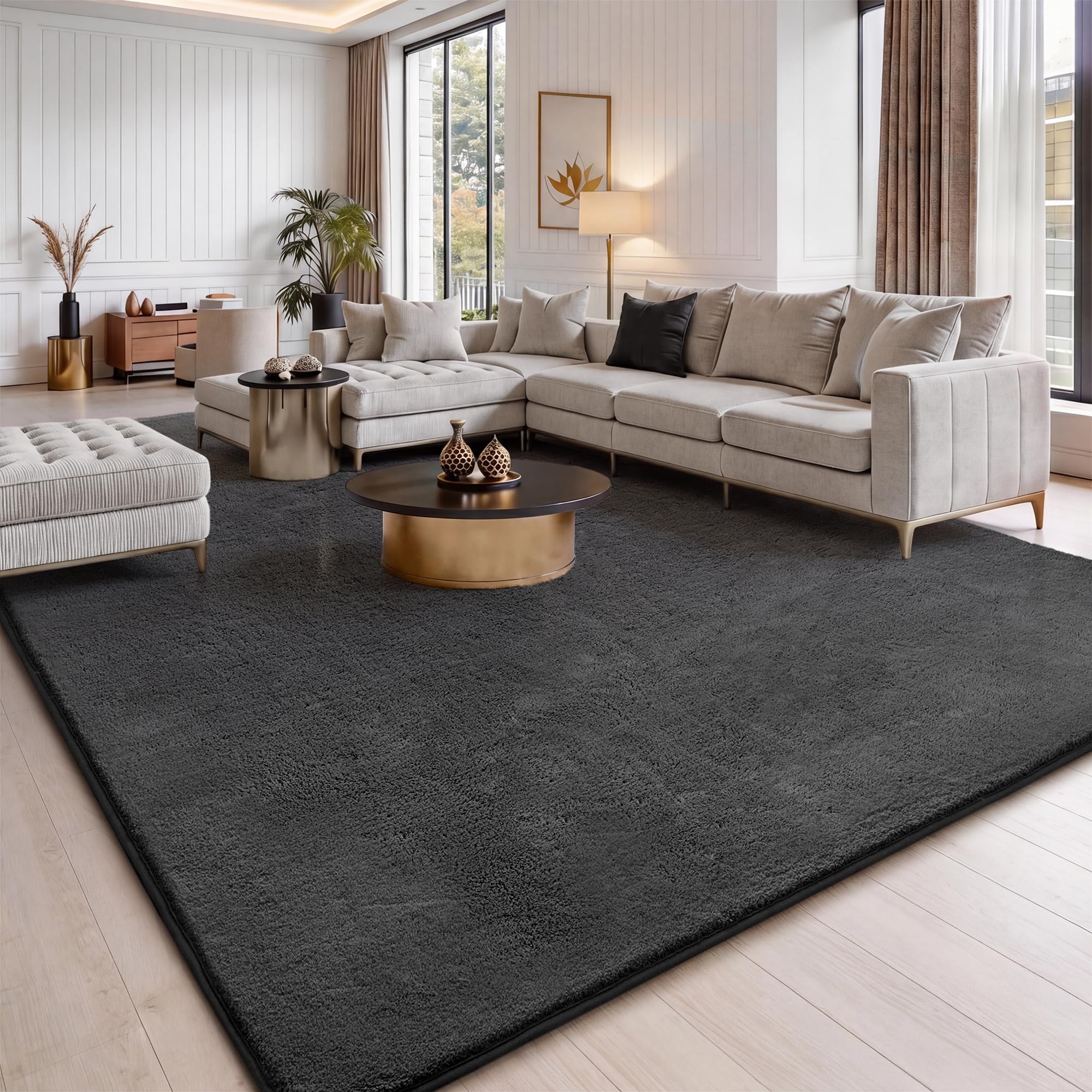 Jungsang Fluffy Rugs Living Room, 120x180cm Soft Shaggy Carpet Rugs for Bedroom, Machine Washable Anti Slip, Non Shedding Modern Indoor for Dorm Teens Room Decor, Drak Grey — image 1