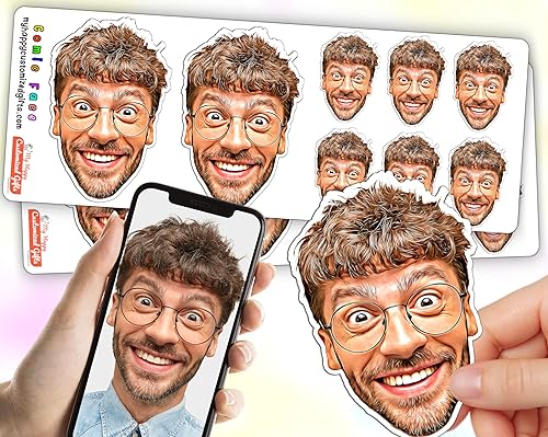 Dibujos animados personalizados, calcomanía de cara elegante, hoja con caras de dibujos animados, tamaño mezclado, calcomanías divertidas para fotos