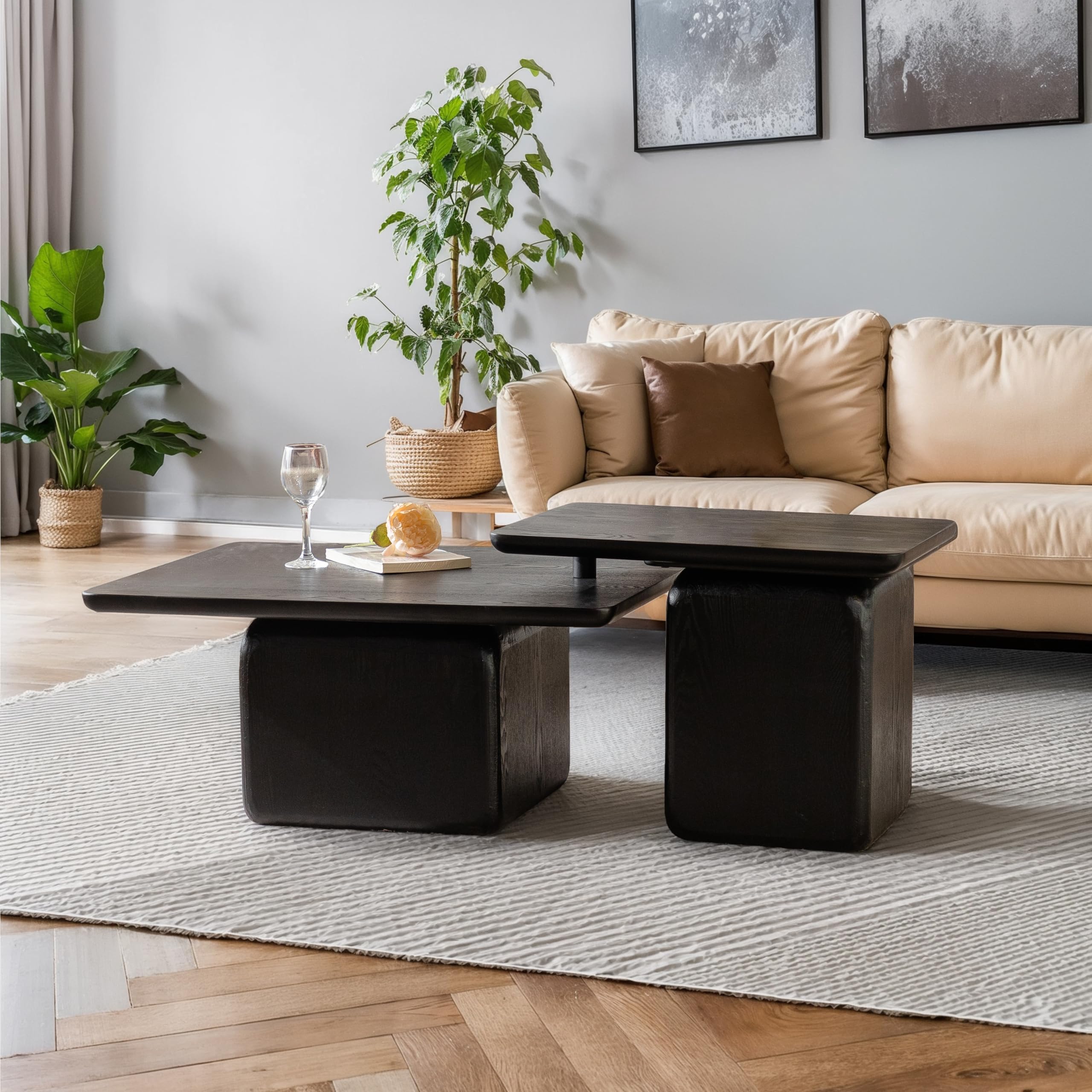 Amazon.com: JIJIWANG Vintage Rectangular Coffee Table Set of 2 End