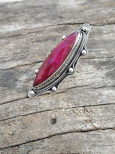 Miniatura 6 de Ruby Ring, Bohemian Jewelry, Long Ring, Eye Shape, Bridesmaids Gift, Promise Engagement Ring, 925 Sterling Silver Ring, Full Finger Jewelry,