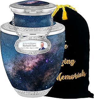 Personalized Medallion Milky Way Galaxy Cremation Urns for Adult Ashes Male Female - 200lbs Burial Urns for Human Ashes - Handcrafted Funeral Decorative Urns for Ashes Adult Male with Velvet Bag