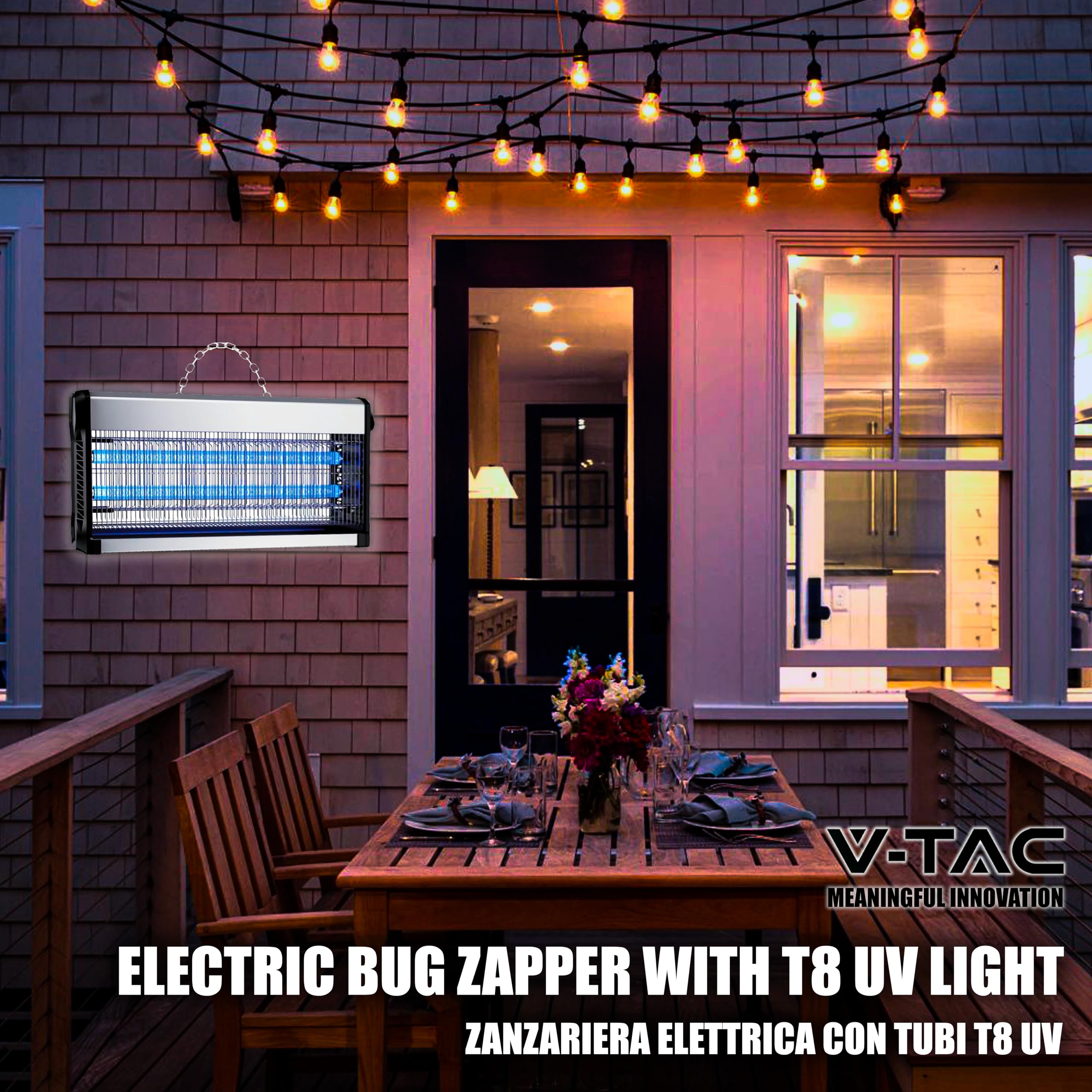 V-TAC Lampe Anti Moustique Électrique 30W avec 100 m² de Zone d'action - Slim Design - Moustiquaire Électrique avec Tubes Bleu UV pour Intérieur et Extérieur - Piège Contre Moustiques et Insectes