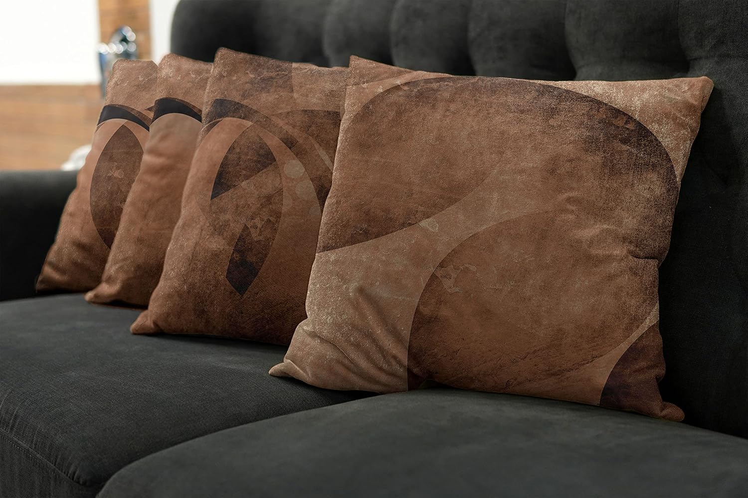 Ambesonne Retro Throw Pillow Cushion Case Pack of 4, Abstract Warm Geometric Pattern Circular Details Grunge Effect Design, Modern Accent Double-Sided Digital Printing, 16", Pastel Brown and Chocolate