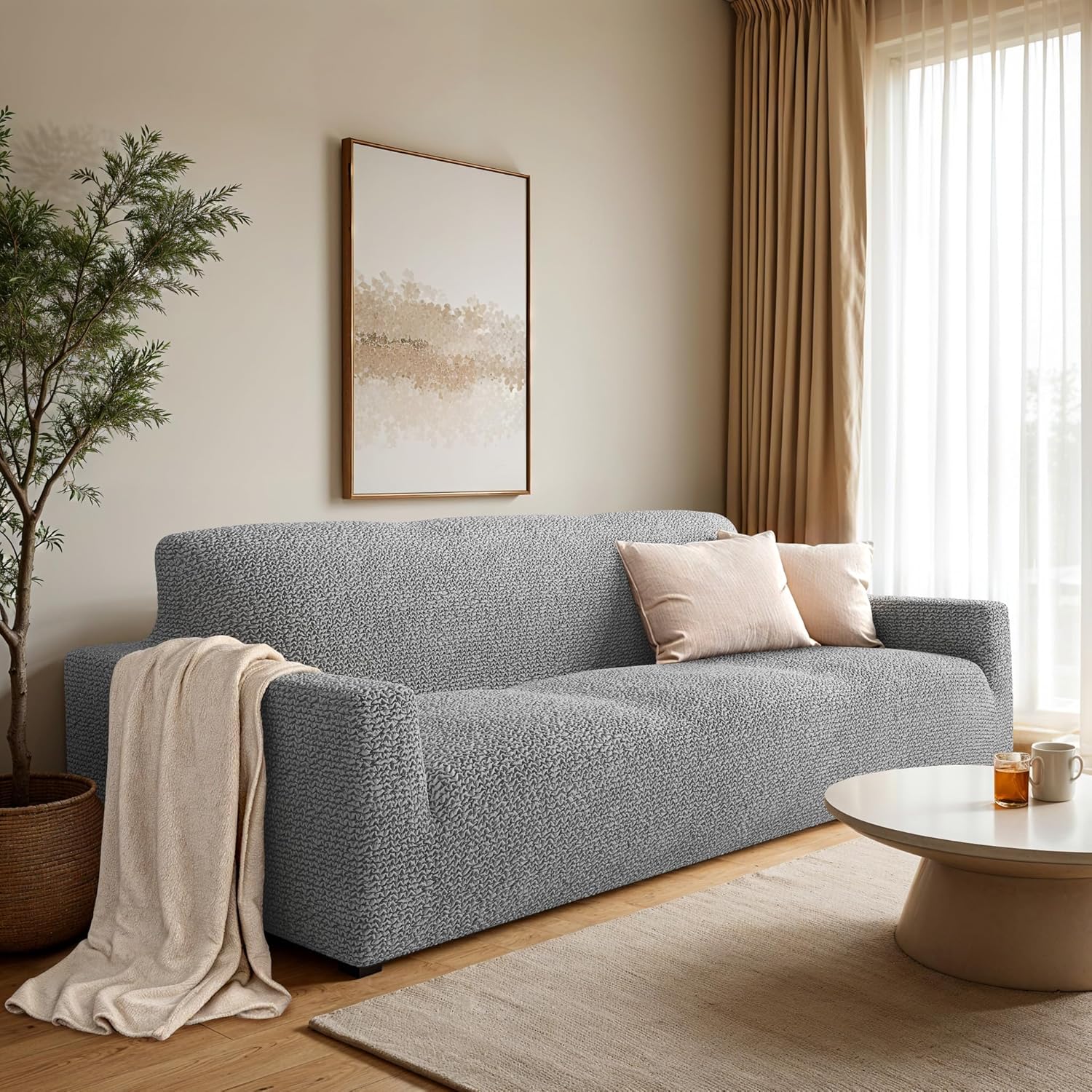 PAULATO BY GA.I.CO. Sofa Slipcover - Stretch Couch Cover - Stylish Cushion Sofa Cover - Soft Fabric Slip Cover - 1-Piece Form Fit Washable Protector for Pet - Microfibra Collection - Ash