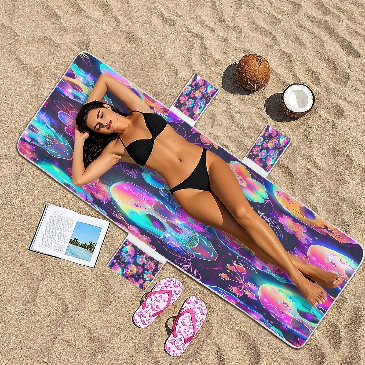 FRMG Colorful Skull Patio Chaise Lounge Covers Beach Chair Cover Beach Chair towel lounge chair towel cover A0900598a