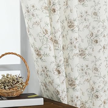 Lino Rosa Brown and Green Vintage Floral Curtains