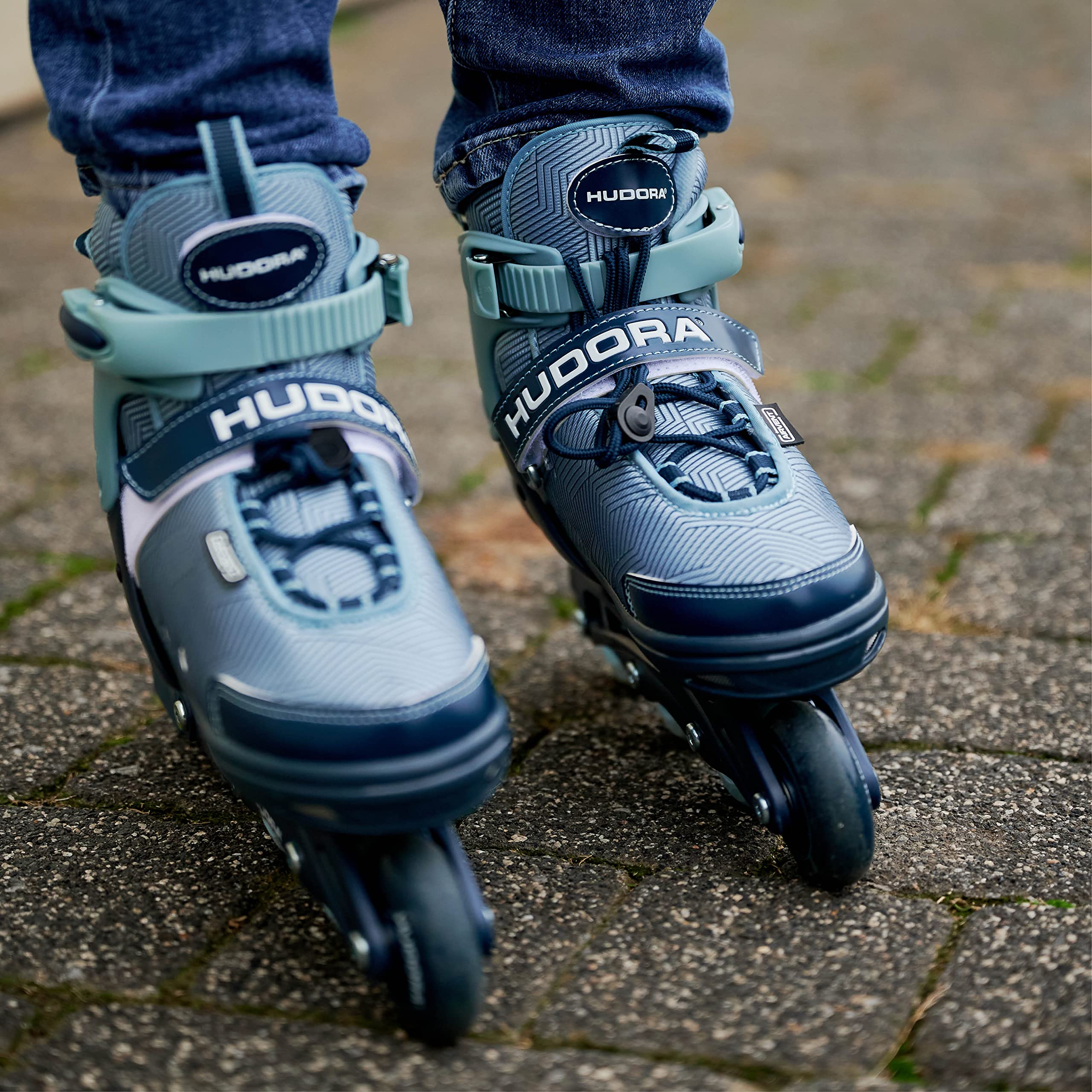 HUDORA Inline Skates Leon 2.0 - Ocean - Patins à roulettes pour Enfants/Adolescents & Adultes - Rollers réglables en 4 Tailles - Confortables & stylés - Taille 33-36