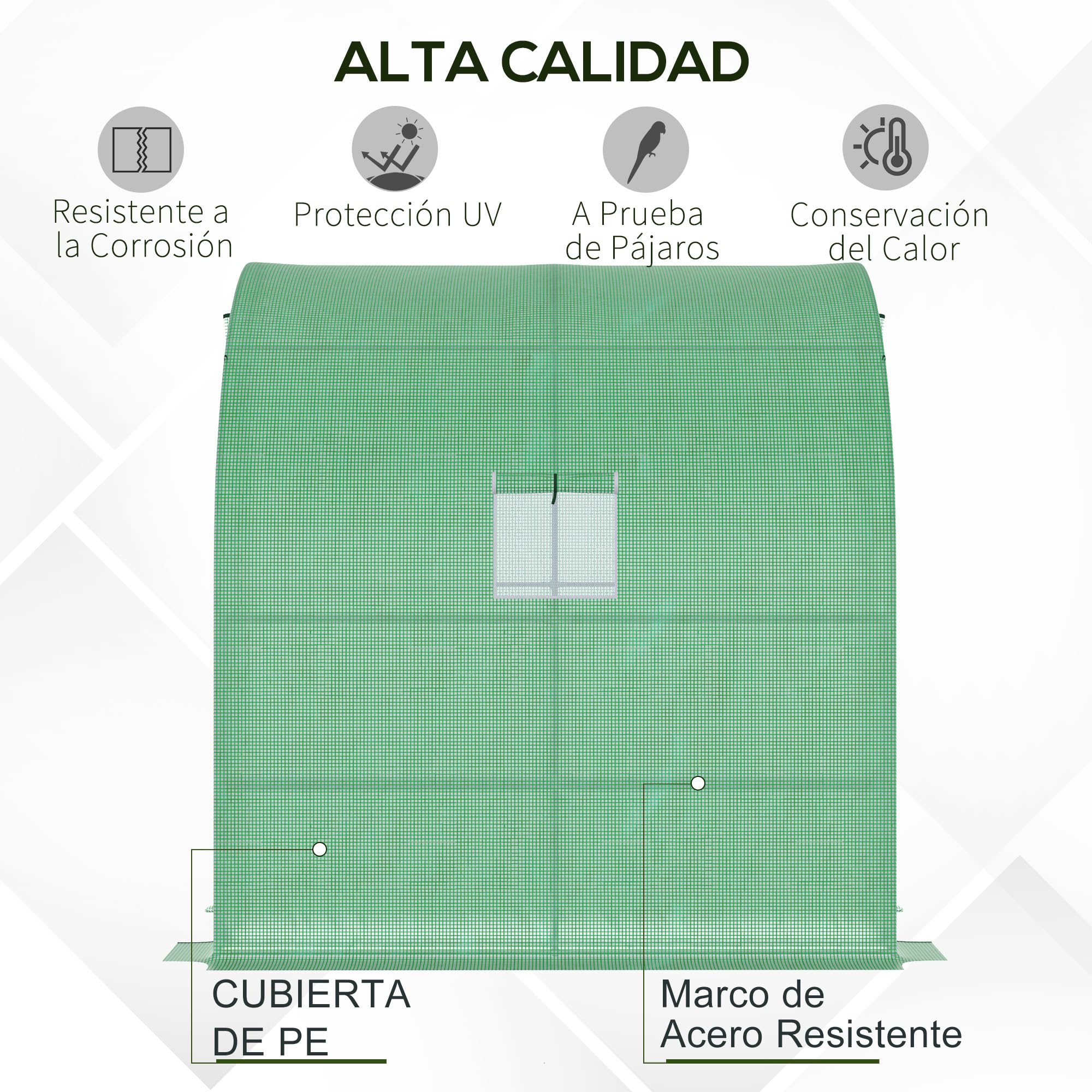 Outsunny Invernadero Pequeño de Pared Invernadero de Exterior con 2 Puertas Ventanas Estantes de 3 Niveles Marco de Acero y Cubierta de PE 140g/m² para Cultivar Plantas Flores 200x100x215 cm Verde