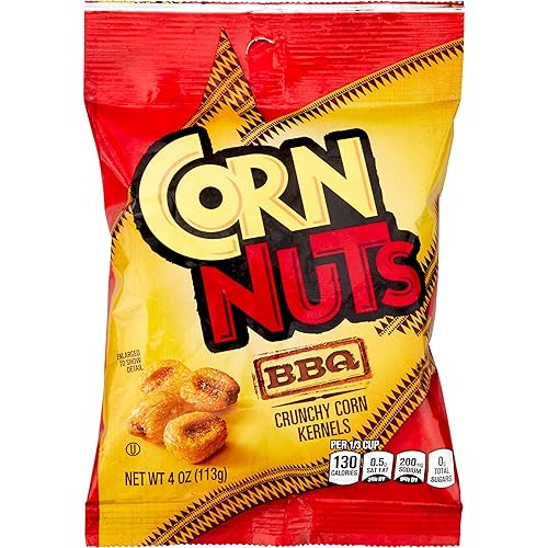 CORN NUTS Granos de maíz con sabor a barbacoa, aperitivos de maíz crujientes, caja de aperitivos, paquetes variados para adultos, 4 onzas (paquete
