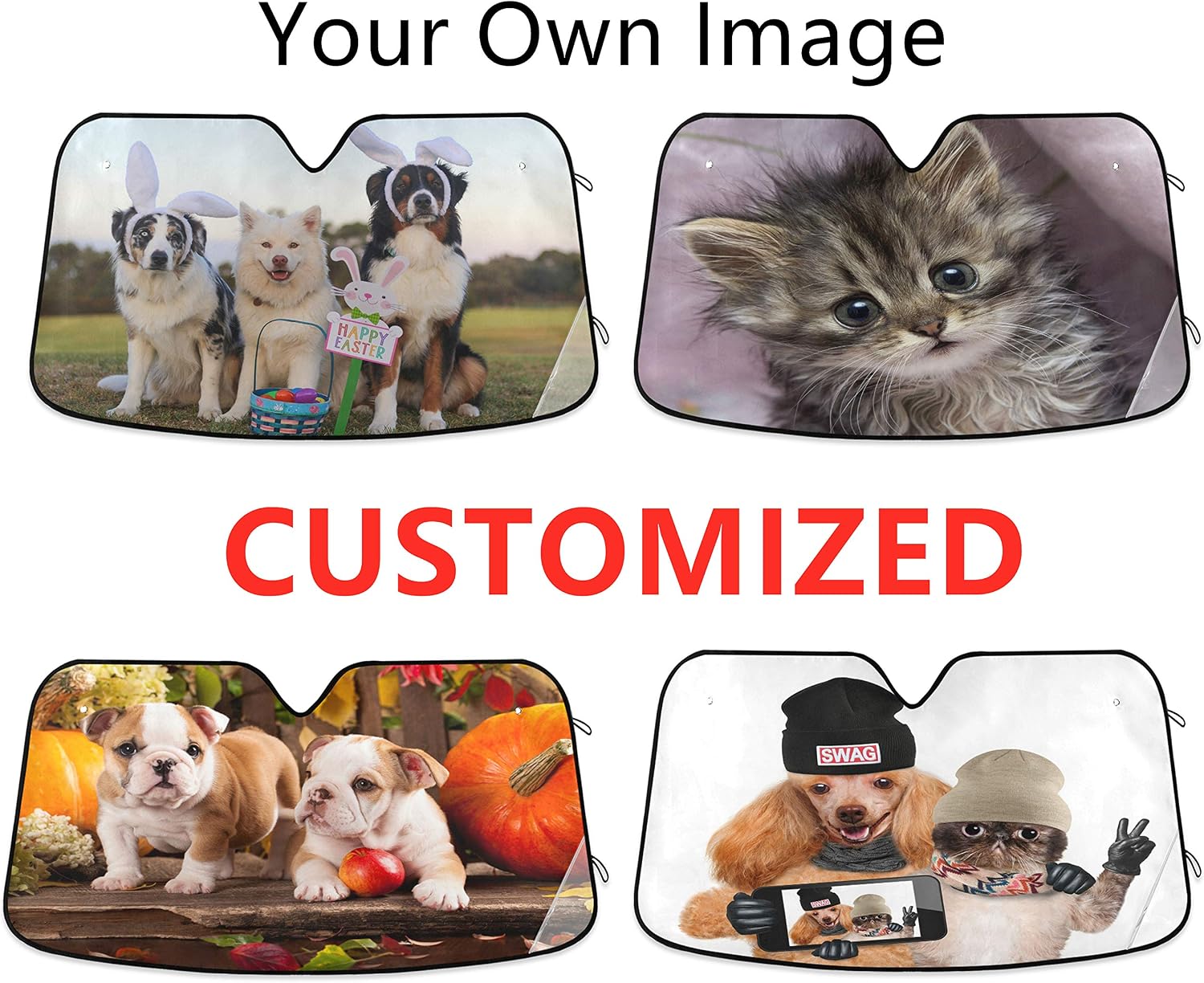 Custom Car Windshield Sun Shade, Your Own Personalized Photo Window Sunshades, UV Rays Sun Visor Protector Foldable, Keep Vehicle Cool Protect Car from Sun Heat Glare Best UV Ray, Add Your Image