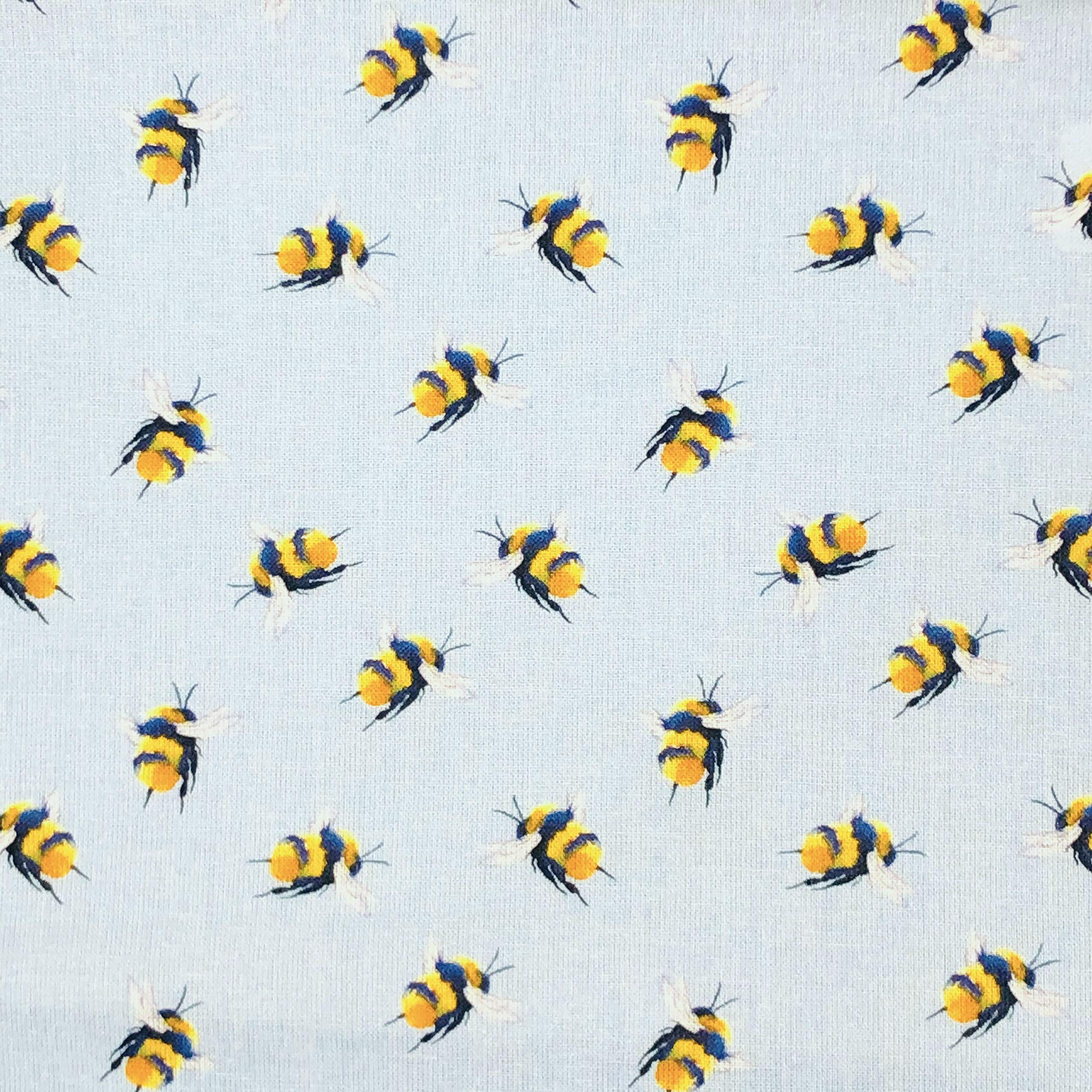 Discover Lifestyle & Fashion Fabrics Light Blue 100% Cotton Bumblebee Bee Summer Spring Design Children Kids Craft Quality Fabric Material | 55" - 140 Cm Wide (Per Half Metre, )
