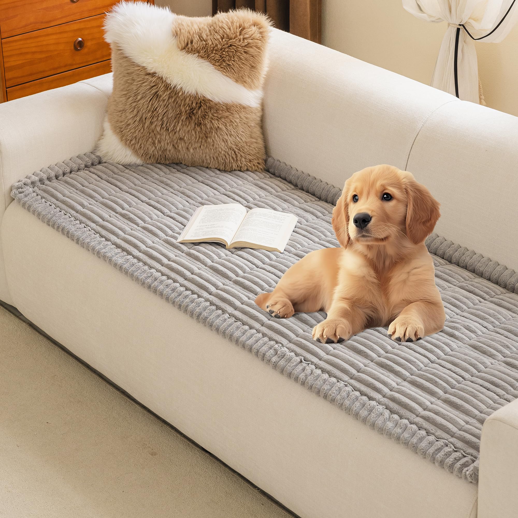 MYSKY HOME Sofa Überzug Waschbar für Haustiere - Sofabezug 3 Sitzer Sofadecke rutschfest, Weich Sofa Überwurf Couch Überzug Sofa Überwurfdecke, Sofa Topper für Flecken, 70 x 180cm，Hellgrau