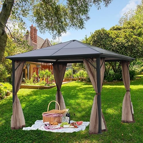 Miniatura 7 de Garden lucky Malla de repuesto para kiosco al aire libre, 4 paneles para patio, jardín, patio trasero (10 x 10 pies, marrón, solo red)