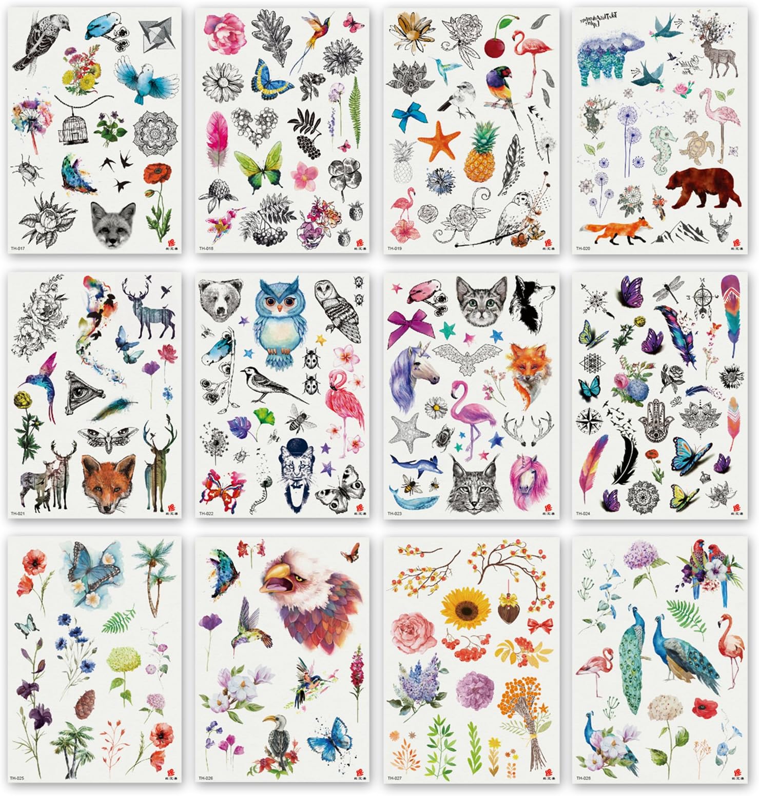 DevilFace Large Temporary tattoos for Men Women, 12 Sheets Fake Tattoos (Small Flowers Collection)