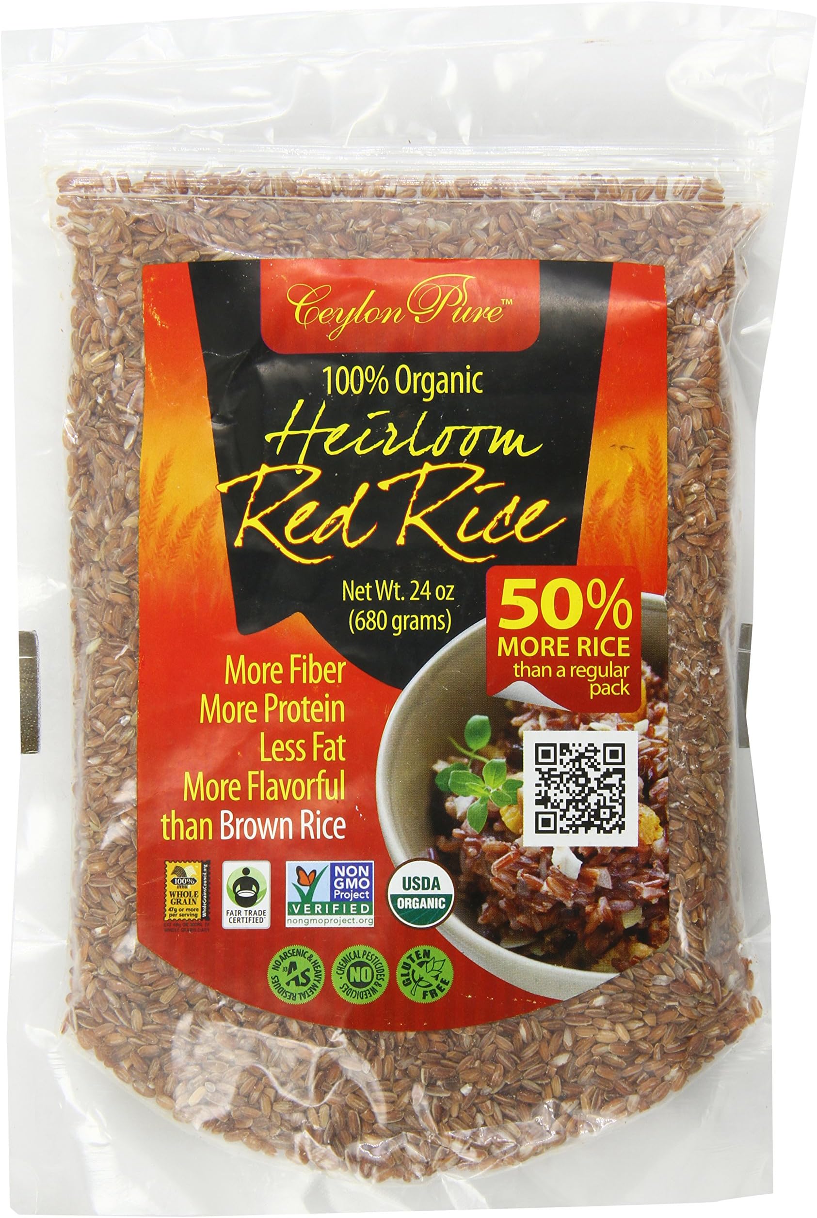Ceylon Pure Organic Wholegrain Heirloom Red Rice, 1.5 Pound (Pack of Twelve)