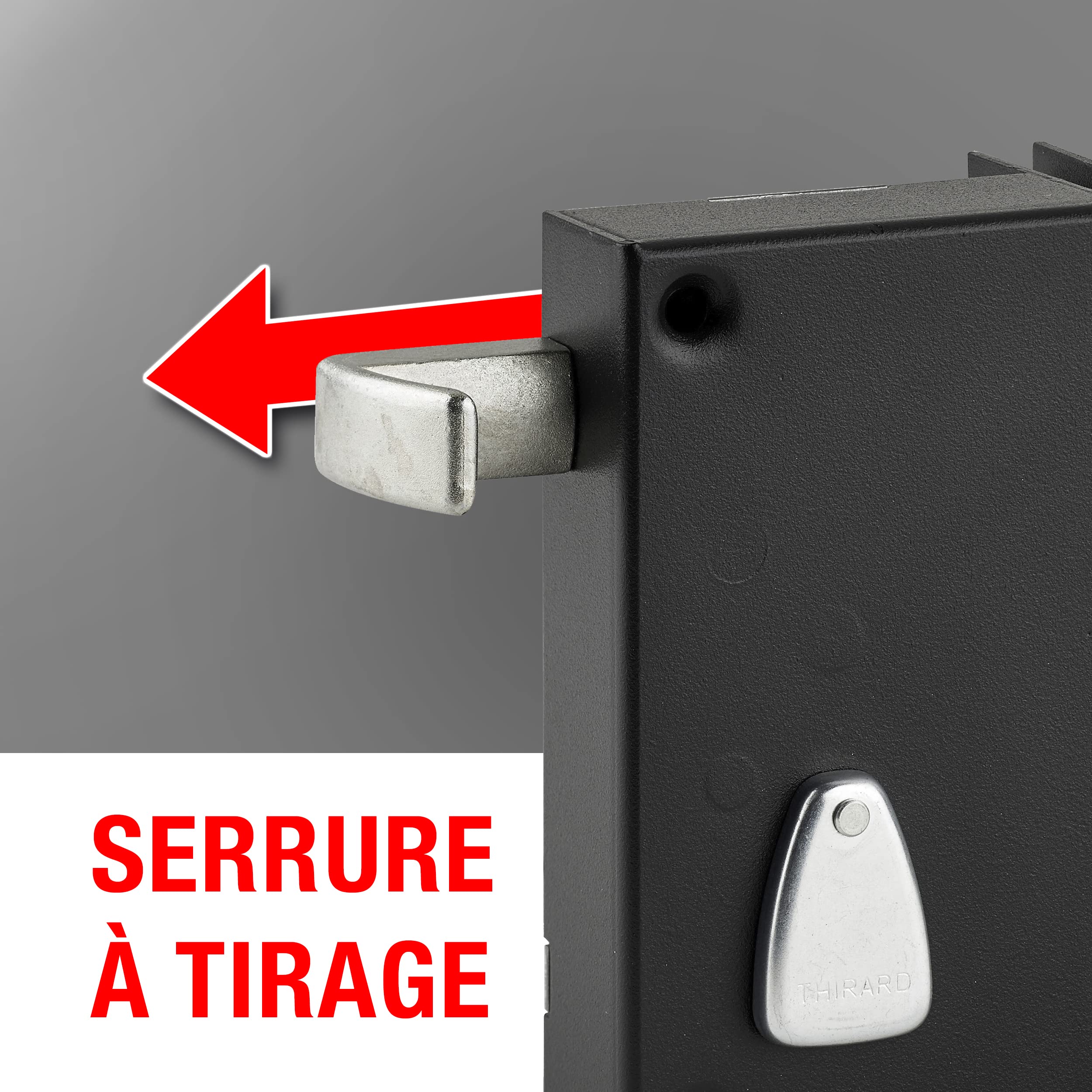 THIRARD - Serrure Verticale en Applique 6 Gorges à Tirage pour Entrée - Droite - Axe 45 mm - Carré 7 mm - 75 x 130 mm - Noir - Coffre et Gâche Acier Cambré - 2 Clés Incluses