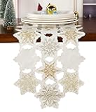 GRANDDECO Christmas Holiday Table Runner with Embroidered Elegant Snowflake Festive Winter Table Topper for Family Xmas Home Kitchen Dinner Party Table (Table Runner 13X36（33X90CM）, White)