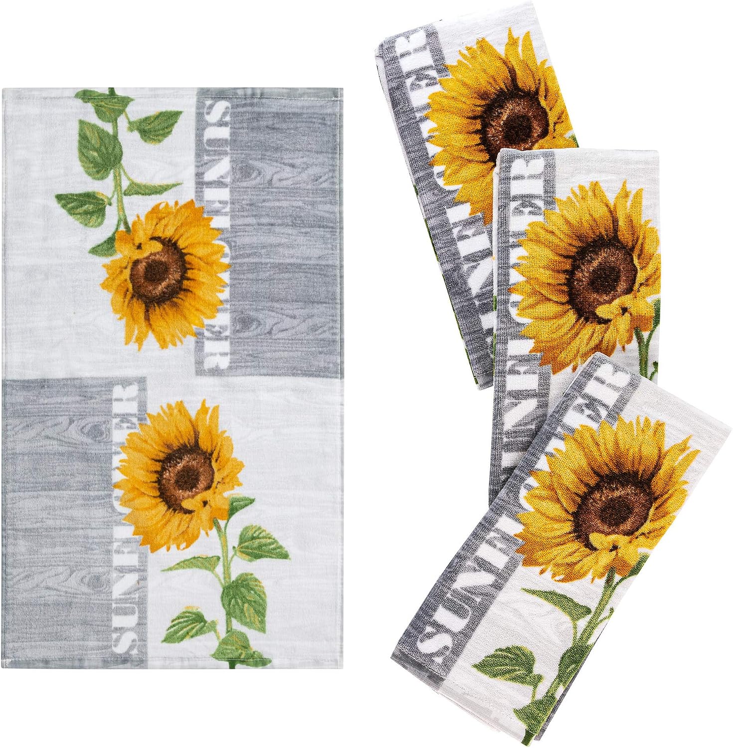 Franco Kitchen Designers Set of 4 Decorative Soft and Absorbent Cotton Dish Towels, 15 in x 25 in, Sunflower Country