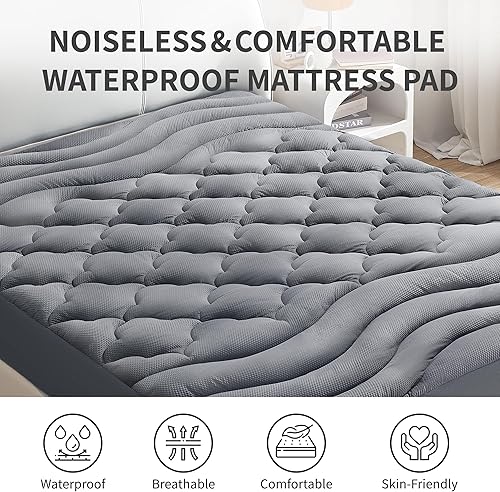 Miniatura 2 de Sonive Protector de colchón impermeable, cubrecolchón tamaño Queen con bolsillo profundo de hasta 21 pulgadas, de microfibra, ajustable,