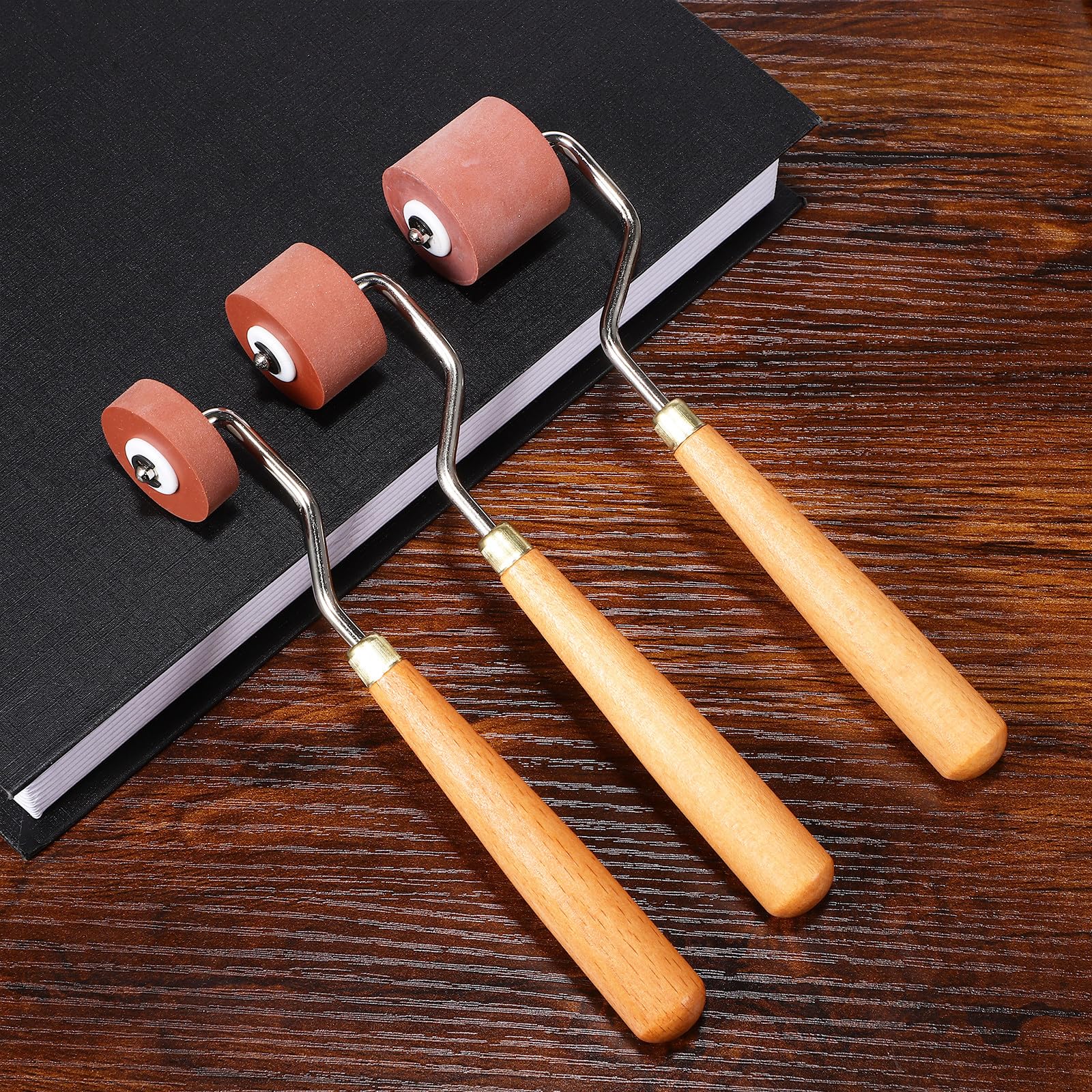 Rodillos de Goma para Grabado y Estampado 3 Piezas 1 CM 2 CM 3 CM Mango Ergonómico Material Resistente de Goma y Acero Inoxidable para Manualidades y Pintura al Óleo
