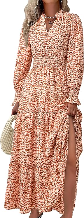 PRETTYGARDEN Women's Floral Maxi Dress 2025 Spring Long Sleeve V Neck Casual A Line Long Flowy Boho Party Dresses