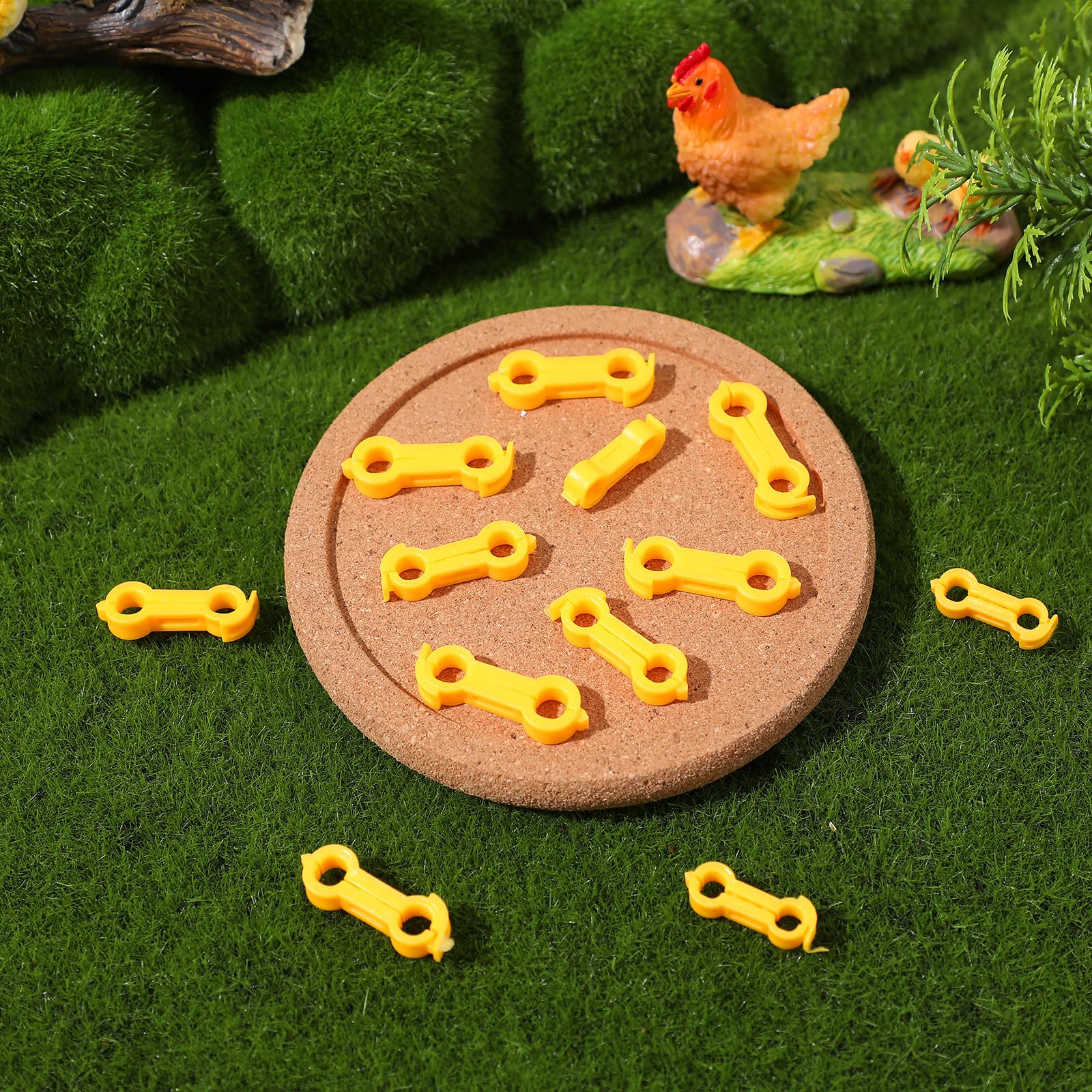 TEHAUX Bandas Correctoras para Patas de Pollitos y Aves, Anillos de PVC de Diferentes Tamaños, Sujeción Segura Crecimiento Saludable, Paquete de 12 Unidades Amarillas