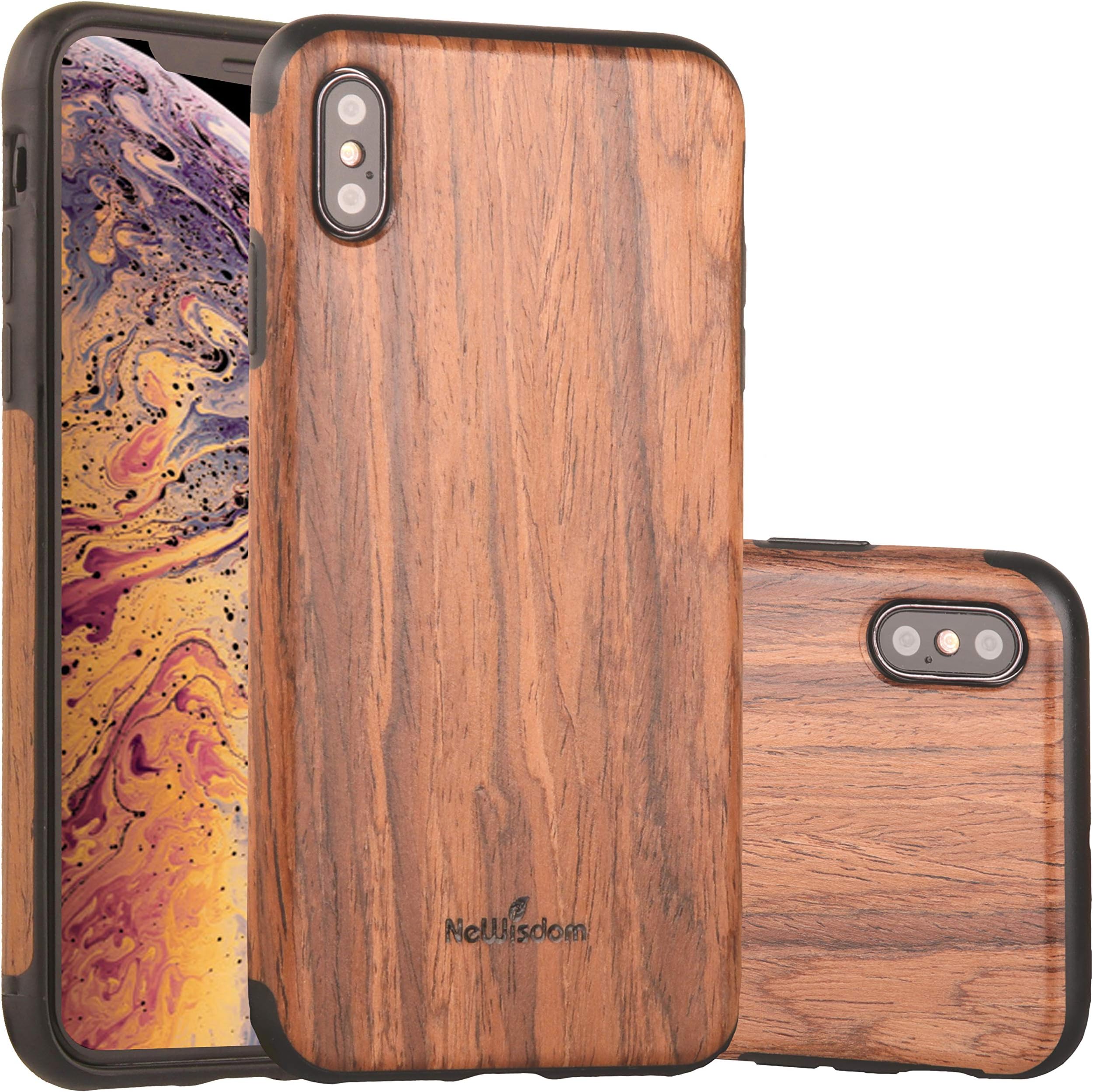 NeWisdom new iPhone Xs Max Case Wood, Unique Slim Thin Soft Protective Anti-Shock Shockproof for iPhone 10S MAX (6.5" iPhone 2018 Sandal)
