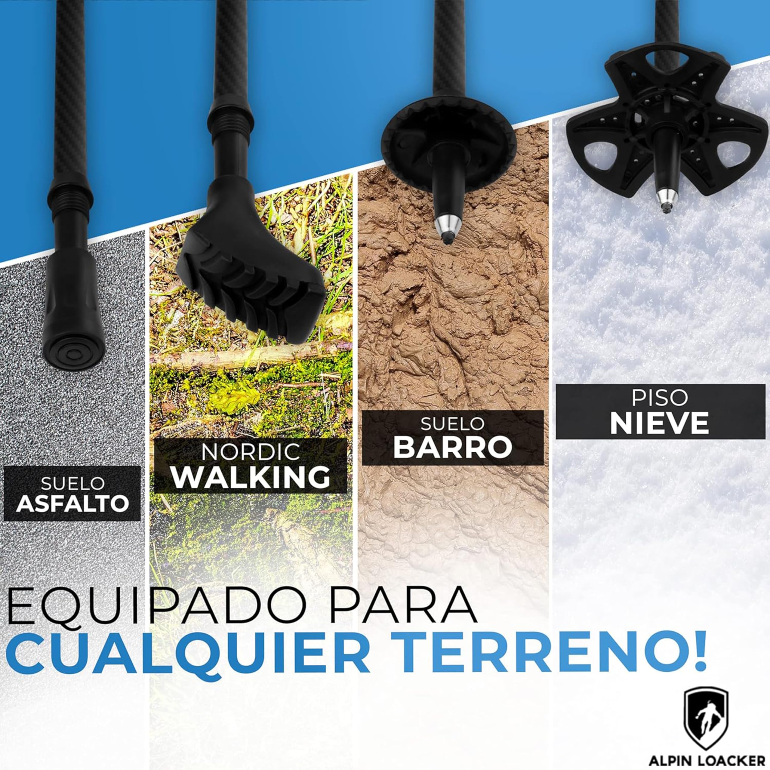 Alpin Loacker Bastones de Trekking Plegables en Carbono y Aluminio | Ligeros, Resistentes y Regulables, Multiusos para Alpinismo, Nordic Walking, Esquí y Trail Running