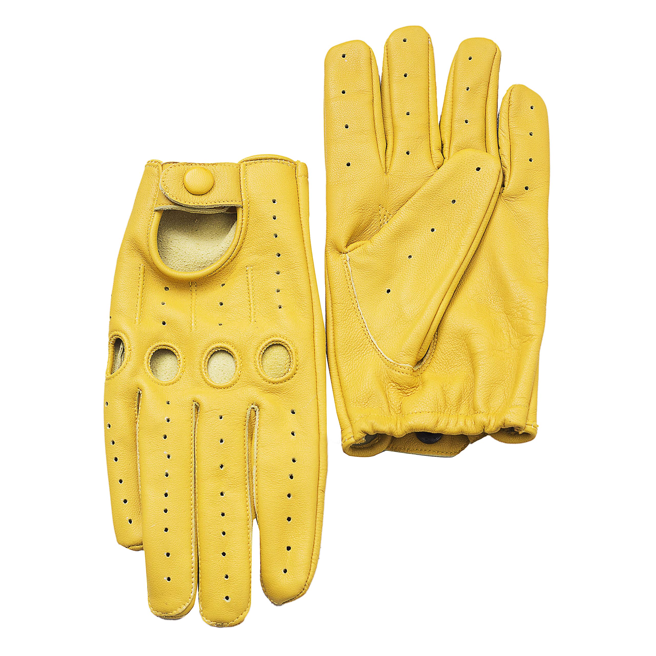 LEATHER LH HANDS Men's Genuine Leather Driving Gloves with Knuckle Holes Yellow, Large
