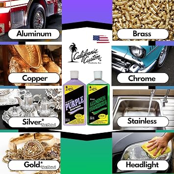 CALIFORNIA CUSTOM Purple Metal Polish & Aluminum Deoxidizer Kit, No Silicone, Body Shop Safe, Great for Aluminum, Brass, Copper, Chrome, Silver, Stainless and Gold