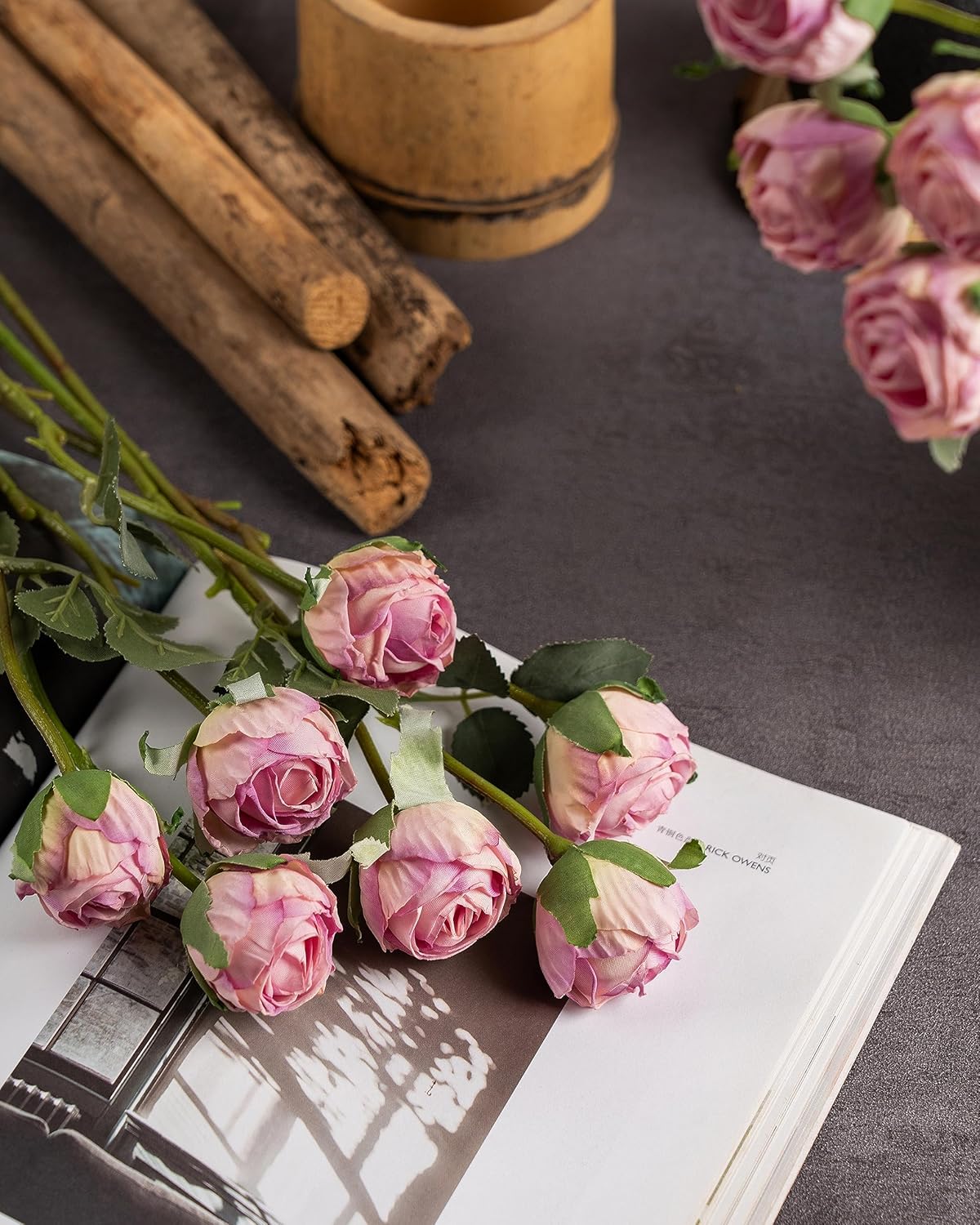 DuHouse 24pcs Artificial Vintage Roses Silk Rose with Stem Fake Rose Bouquets for Arrangement Wedding Centerpiece Party Home Decoration(Purple) - Image 3