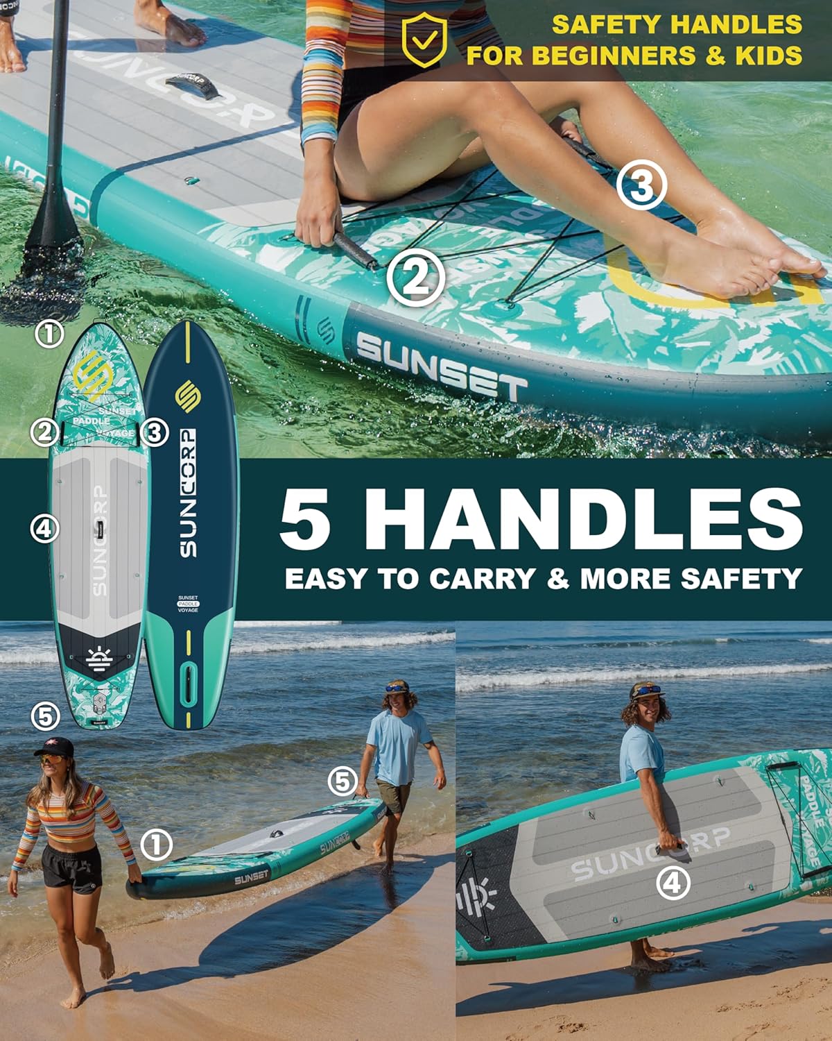Suncorp 11.6'x35'' Inflatable Paddle Board, Extra Wide Stand-up Paddleboards, 450lbs Capacity, Inflatable SUP, Dual-Action Pump, 100L Backpack, 9 Plus Kits for Family, Fishing, Yoga&All Skill Levels