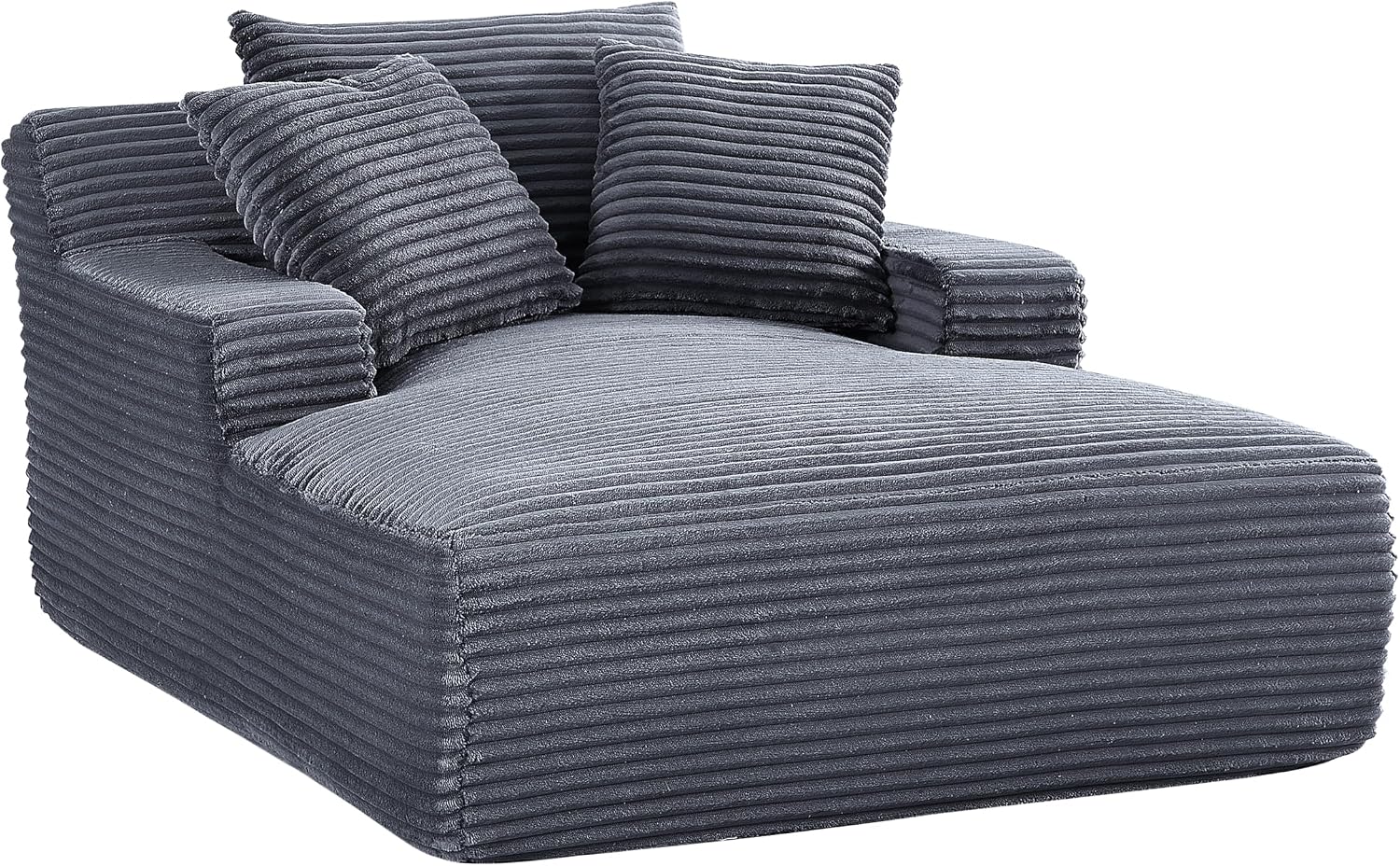 66" Corduroy Oversized Chaise Lounge,Comfortable Loveseat Sofa with 3 Toss Pillows,Modern Sleeper Sofabed,Upholstered Couch for Small Apartment,Living Room,Bedroom,Grey