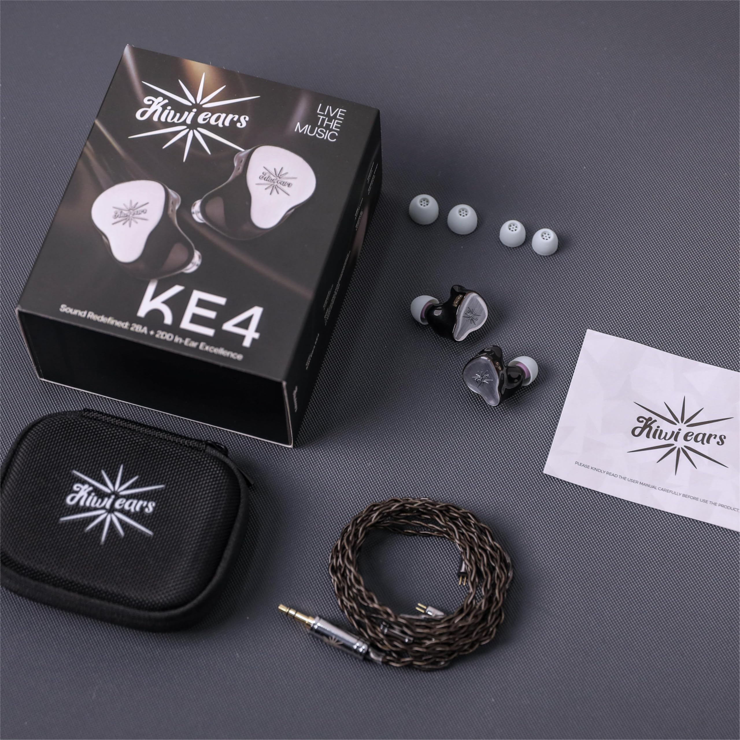 Linsoul Kiwi Ears KE4 in Ear Monitor, Écouteurs Hybrides 2DD+2BA, écouteurs de Jeu, IEM Filaire HiFi, avec câble IEM détachable pour Musicien Audiophile