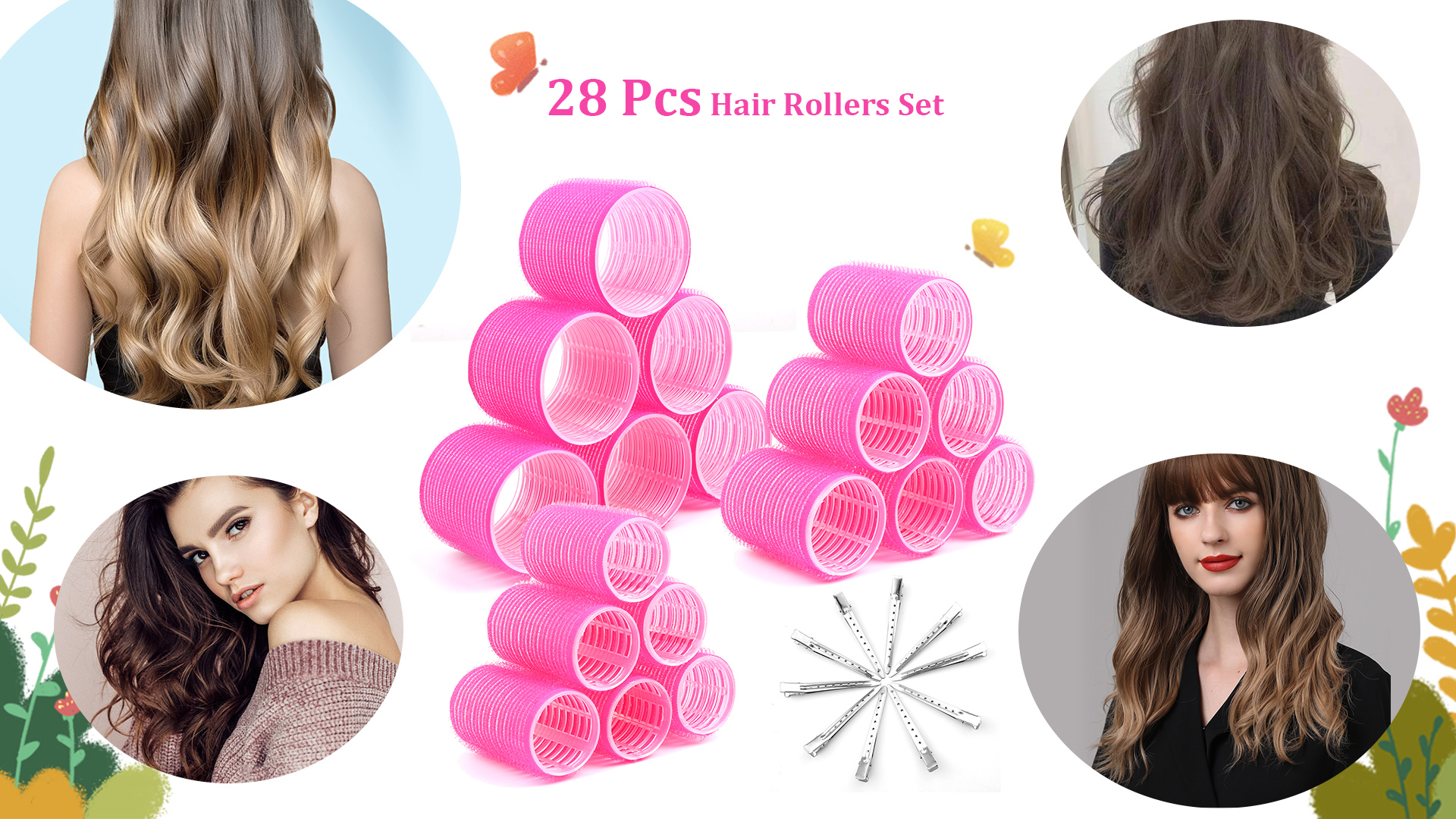 Cludoo Lockenwickler Set – 36 Stück, 2 Größen (44mm & 63mm) Mit Edelstahl-Clips – Selbsthaftend Für Volumen & Locken