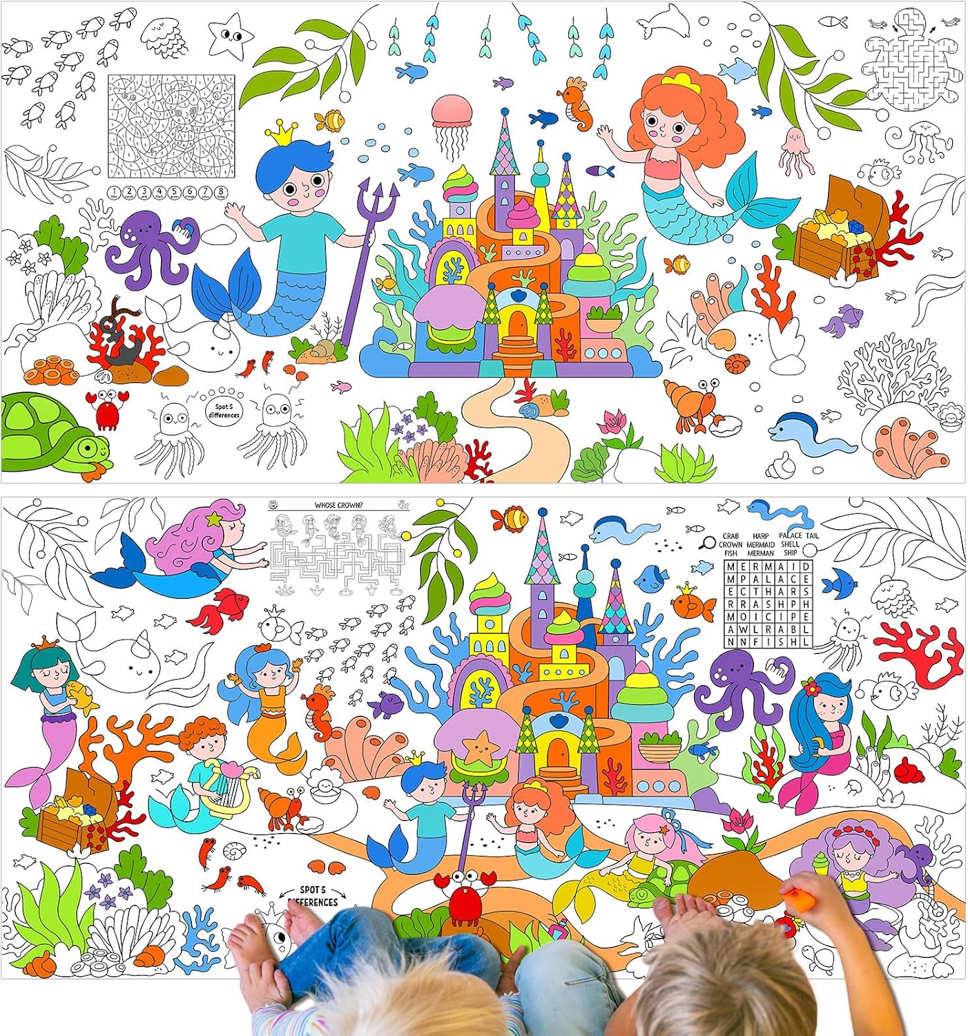 Amazon.com: Motipuns 2 Pcs Giant Coloring Poster 35 x 71inch Mermaid ...
