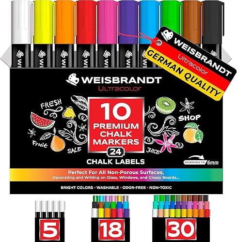 WEISBRANDT - Marcadores de tiza líquida, vibrantes, borrables en seco, punta reversible extra fina de 1 mm, prémium, paquete con 8 marcadores, uso