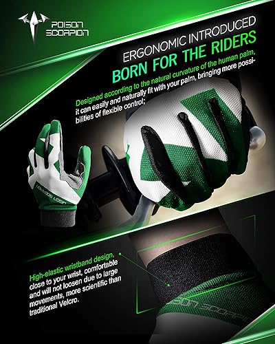Miniatura 4 de POISON SCORPION Guantes de motocicleta para niños pequeños, deportes al aire libre, dedo completo, verde, talla XS, motocross, MX BMX, MTB, ATV,