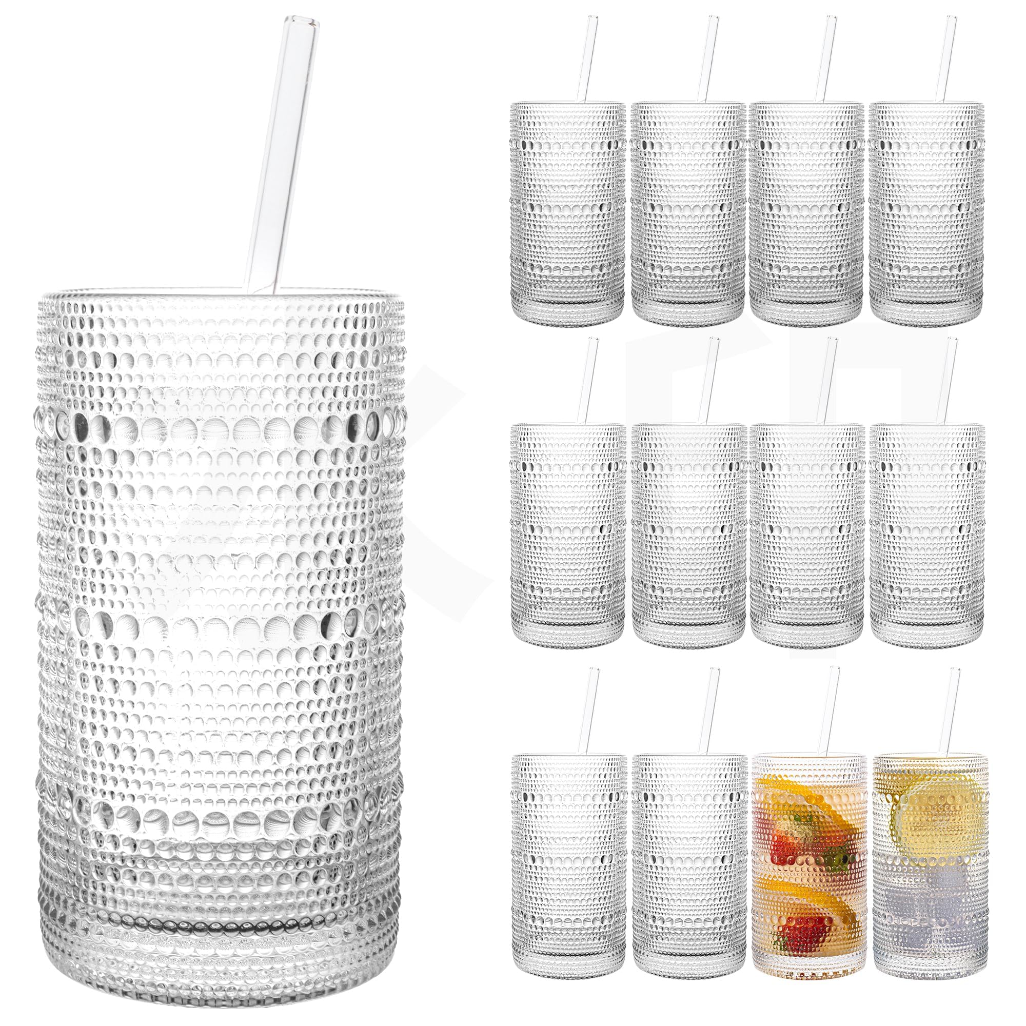 Dingerjar Upgraded Large Capacity 16 oz Hobnail Glasses Set of 12