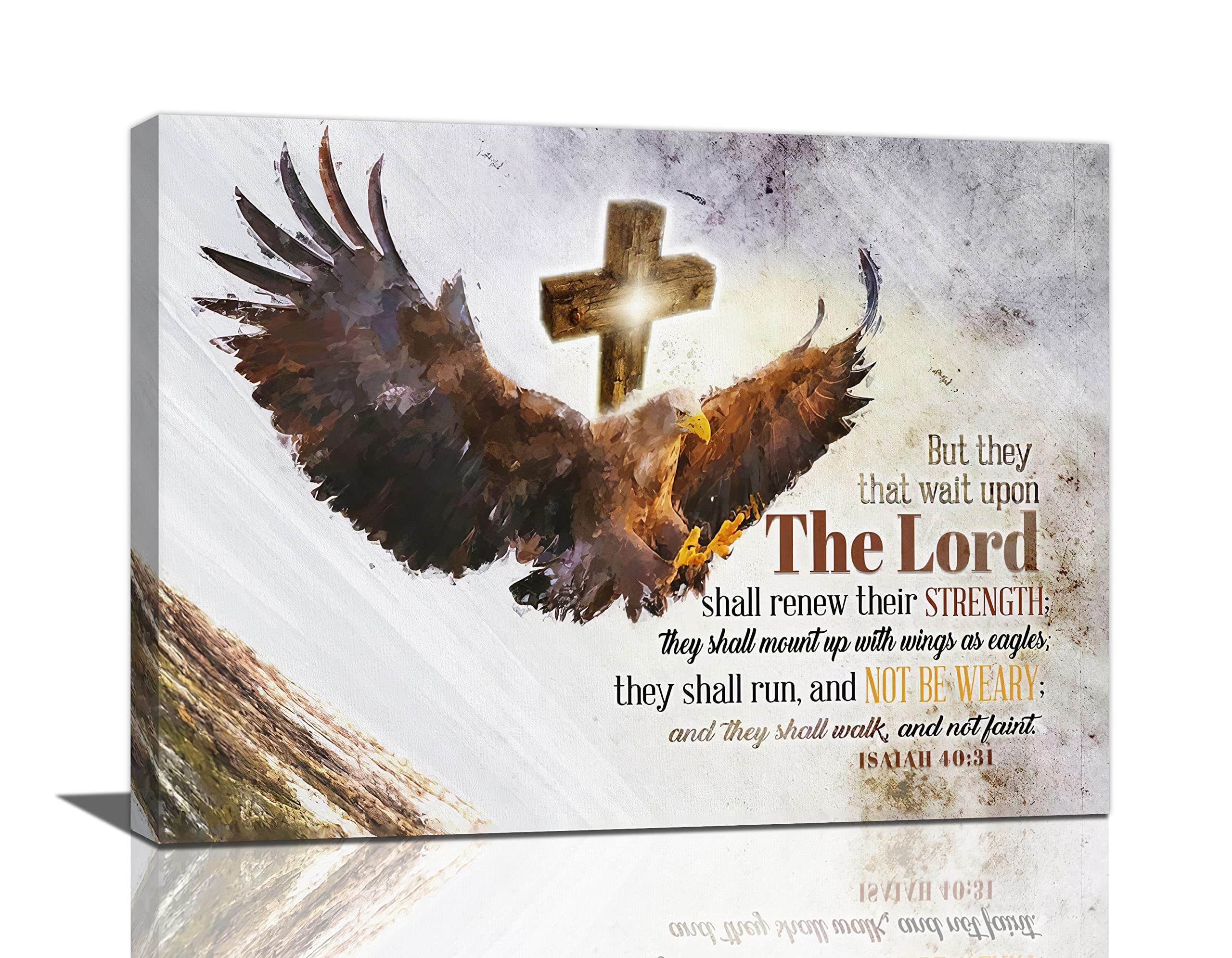 Christian Bald Eagle Wall Art Eagle ISAIAH Bible Verse Pictures Wall Decor Religious Quotes Canvas Prints Painting Modern Home Framed Artwork for Church Bedroom Bathroom Office 16"x12"