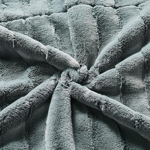 Miniatura 6 de BYTIDE Manta de felpa de piel sintética a rayas con respaldo de microvisón, suave, cálida, acogedora, mullida y mullida para sofá, silla, funda de