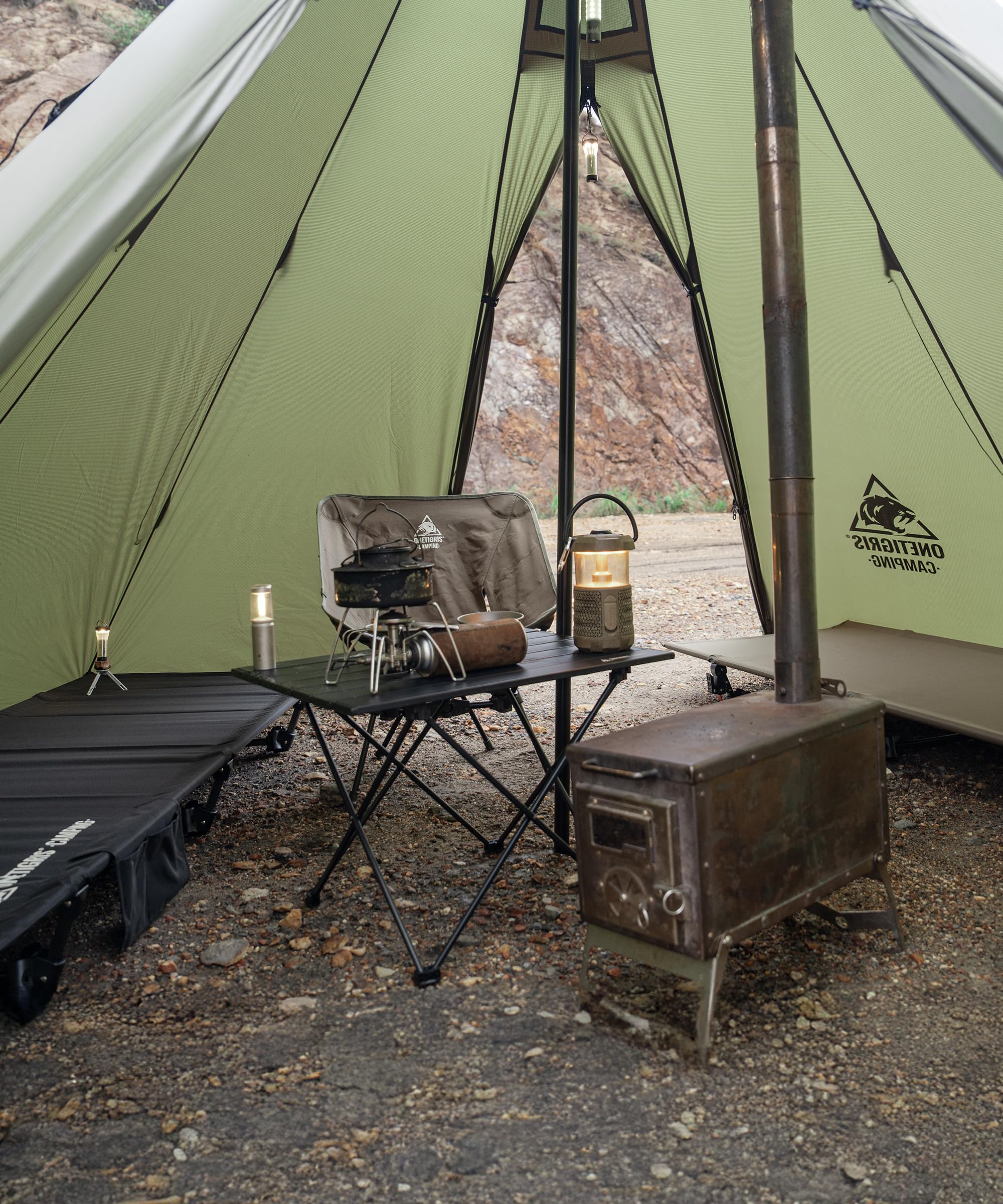 OneTigris Rock Fortress Tipi Tienda de campaña para 4-6 personas, tienda piramidal con barra para tienda de campaña para 4 años, 3000 mm de columna de agua para exteriores, camping, senderismo