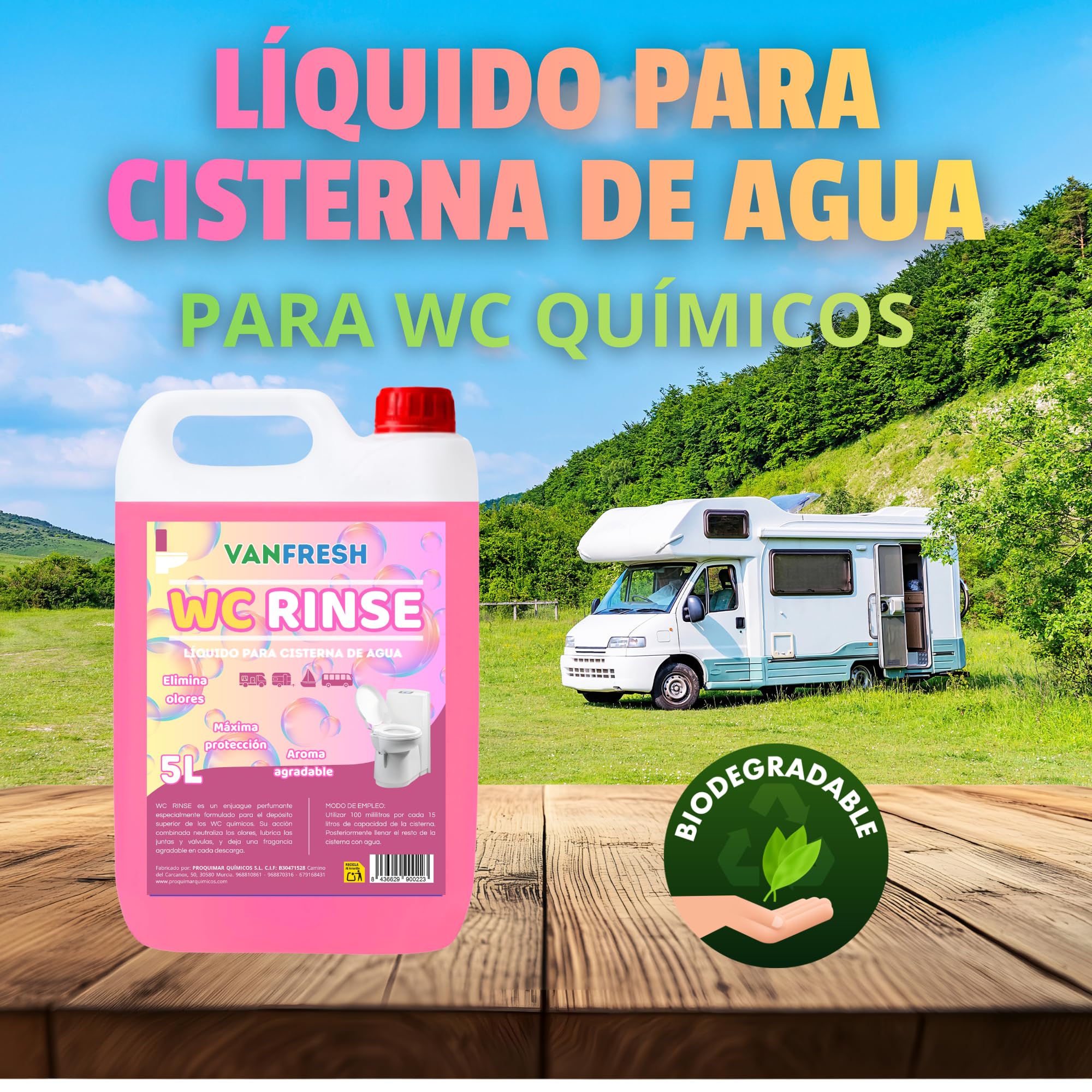 Vanfresh WC Rinse – Líquido para Cisterna de WC Químico 5L | Aroma Intenso y Frescor Duradero para Inodoros Portátiles, Autocaravanas y Camping