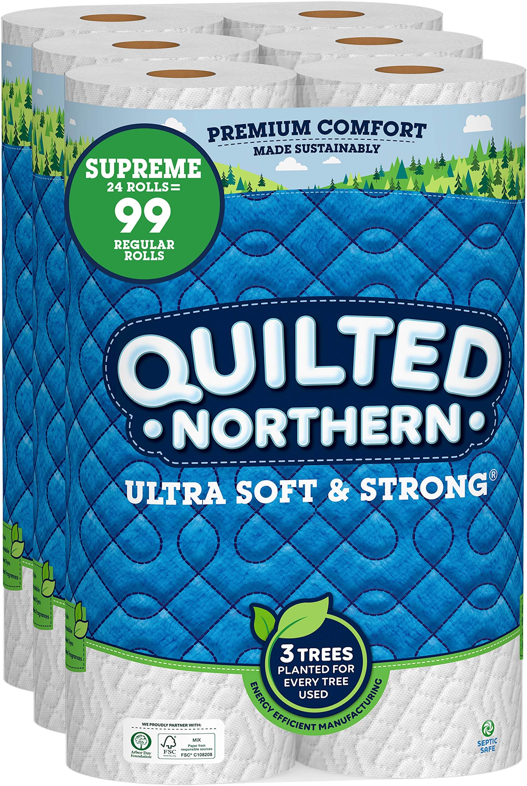 Ultra Soft & Strong Toilet Paper, 24 Supreme Rolls = 99 Regular Rolls, 2-ply Bath Tissue