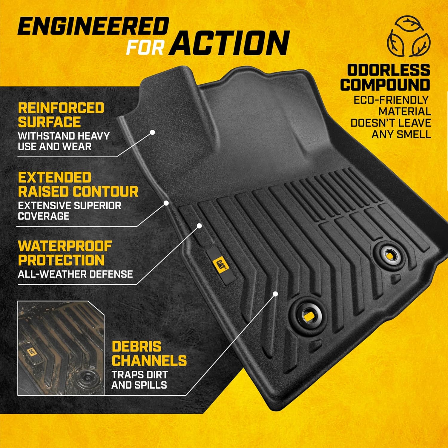 CAT® JustFit™ 3D All Weather Floor Mats for Toyota Tacoma 2016-2023, Custom Fit Heavy Duty Rubber Car Mats Full Set for Double Cab and Automatic Only, Tacoma SR/SR5/TRD/Limited/Trail Accessories