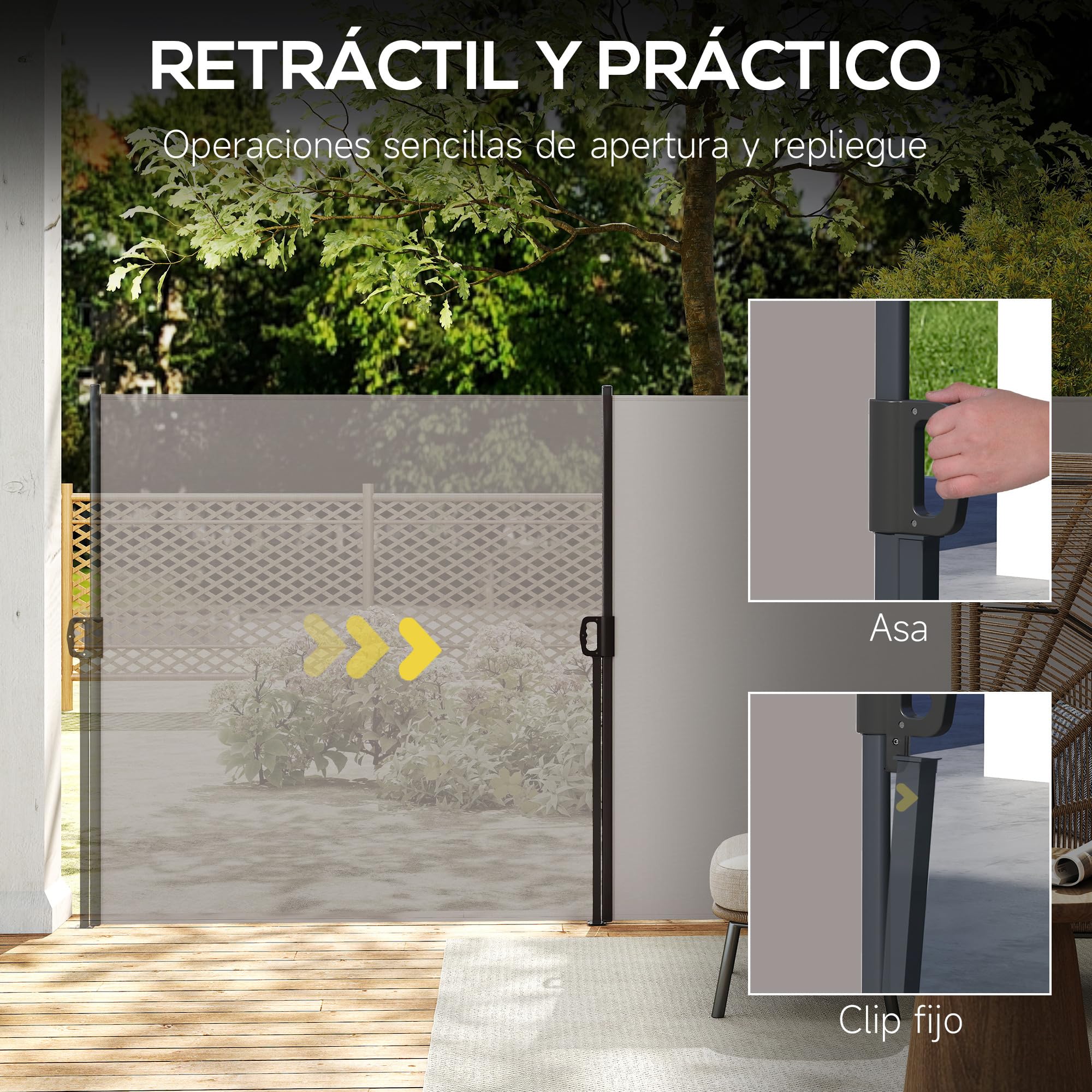 Outsunny Toldo Lateral Retráctil Pantalla Anti-UV 300x140 cm Gris Claro | Pantalla Enrollable, Mampara de Privacidad, Impermeable, Exterior, Jardín, Balcón, Terraza