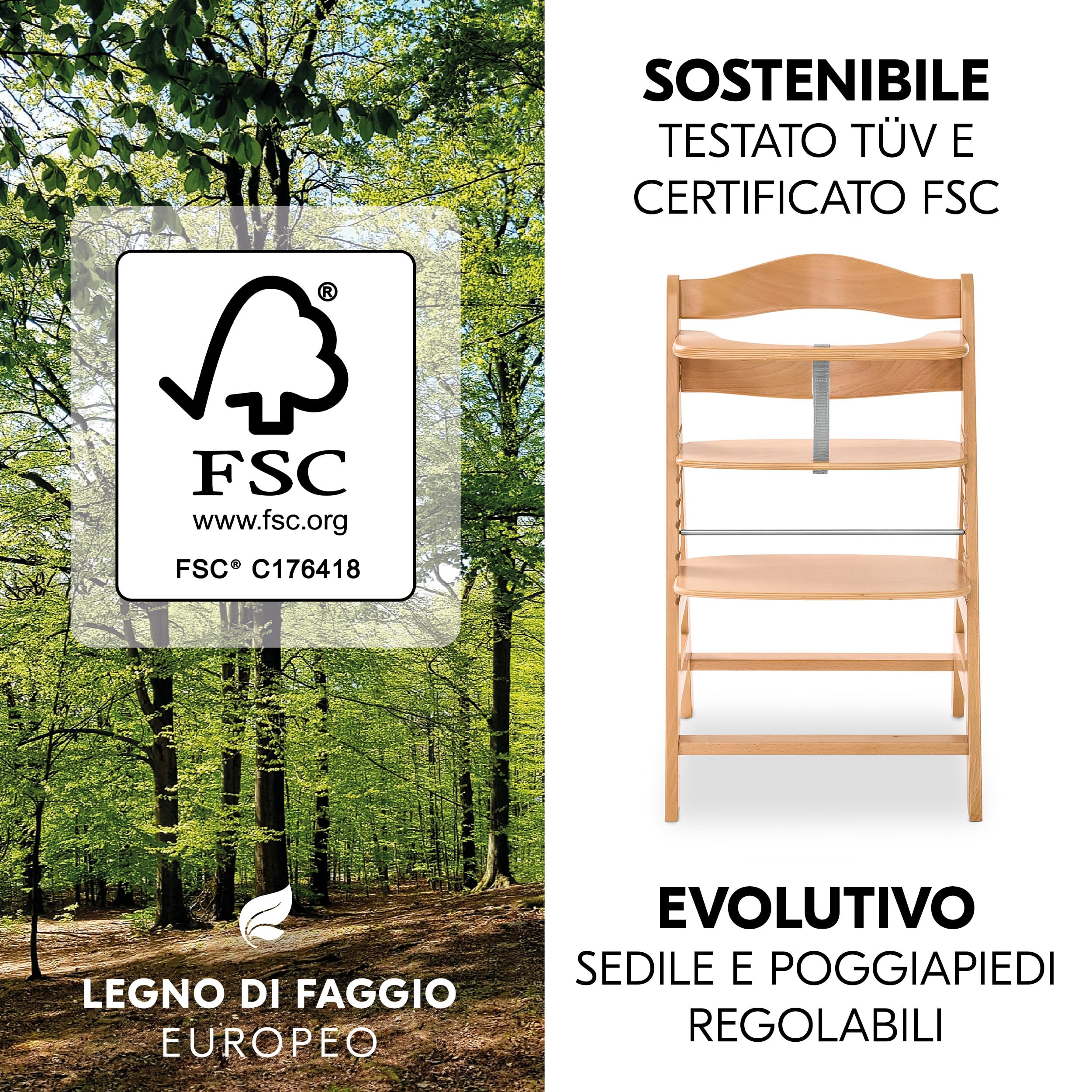hauck Seggiolone Pappa Evolutivo Alpha Plus Newborn Set Premium, dalla Nascita, con Sdraietta Neonati 2in1 Regolabile e Dondolo, Cintura a 5 Punti e Cuscino in Cotone (Bouncer Light Grey, Naturale)