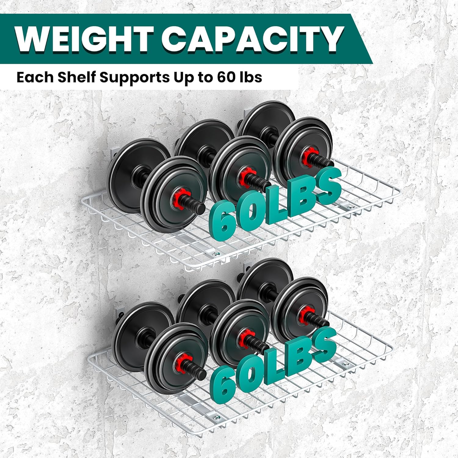 EVERHANGER Garage Wall Shelves 12x24 Inch, Wall Mounted Storage Shelf, Metal Shelf Rack, Heavy-Duty Shelf Organizer 2 Pack, White - Image 5